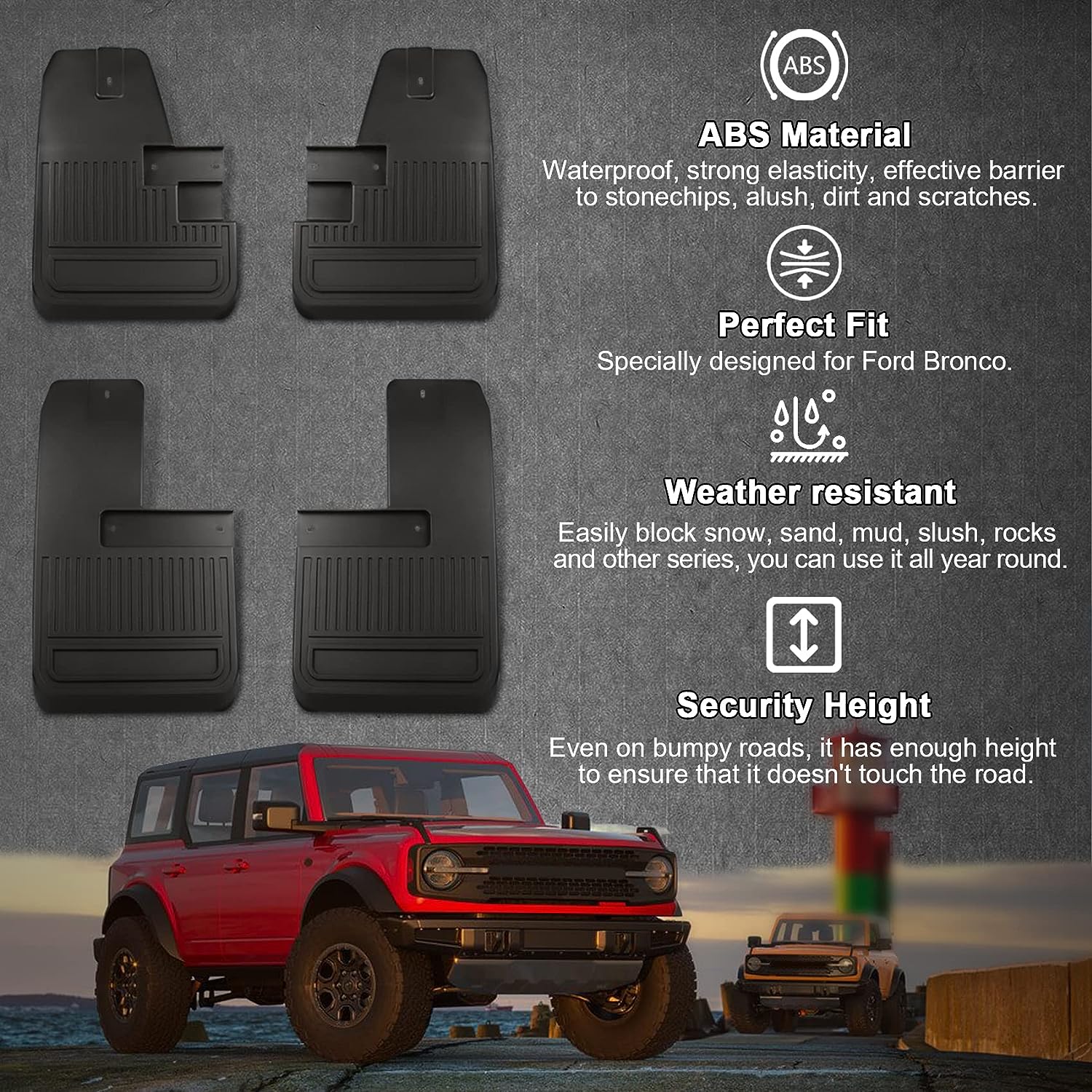 Mud Flaps Compatible with Ford Bronco 2021 2022 2023 2024 - OHMU