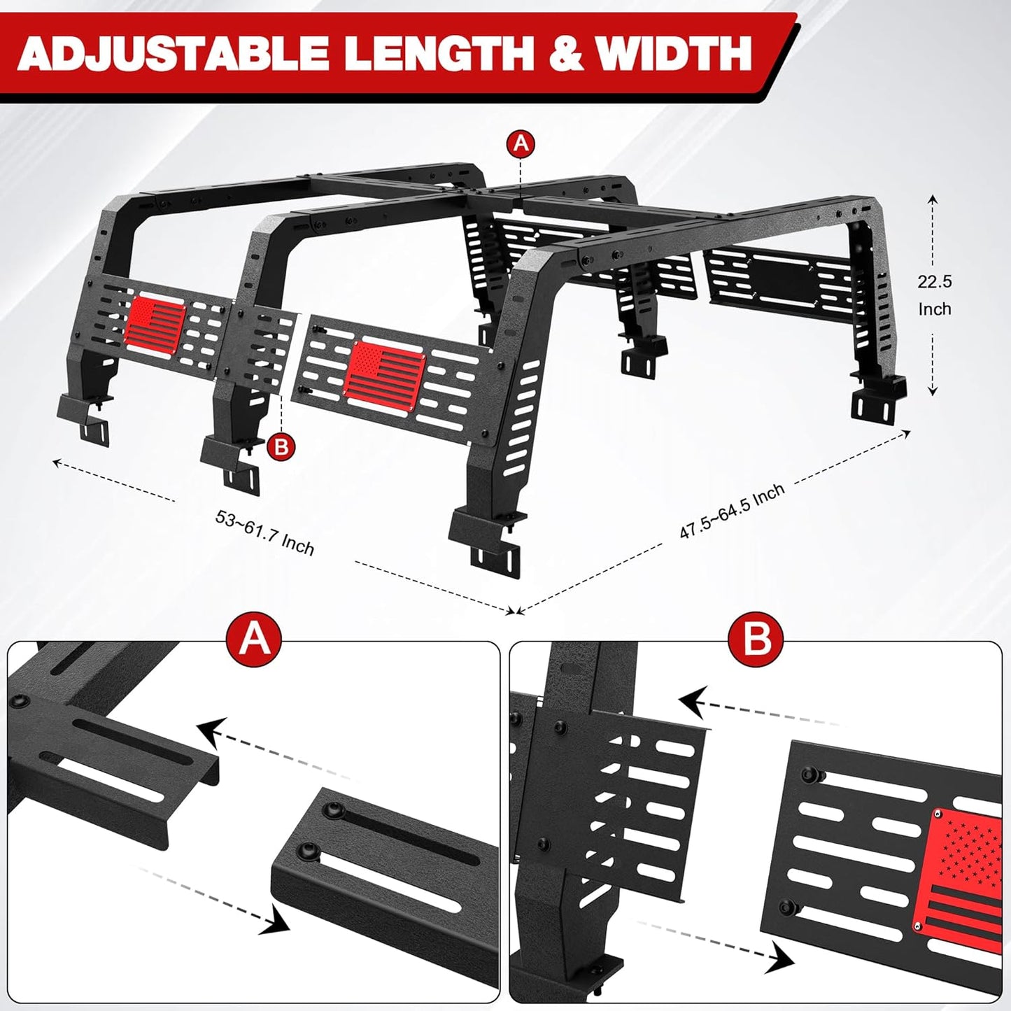 22.5" High Truck Rack for Full-Size Trucks for Dodge Ram 1500, Chevy Silverado 1500, Ford F-150,Toyota Tundra