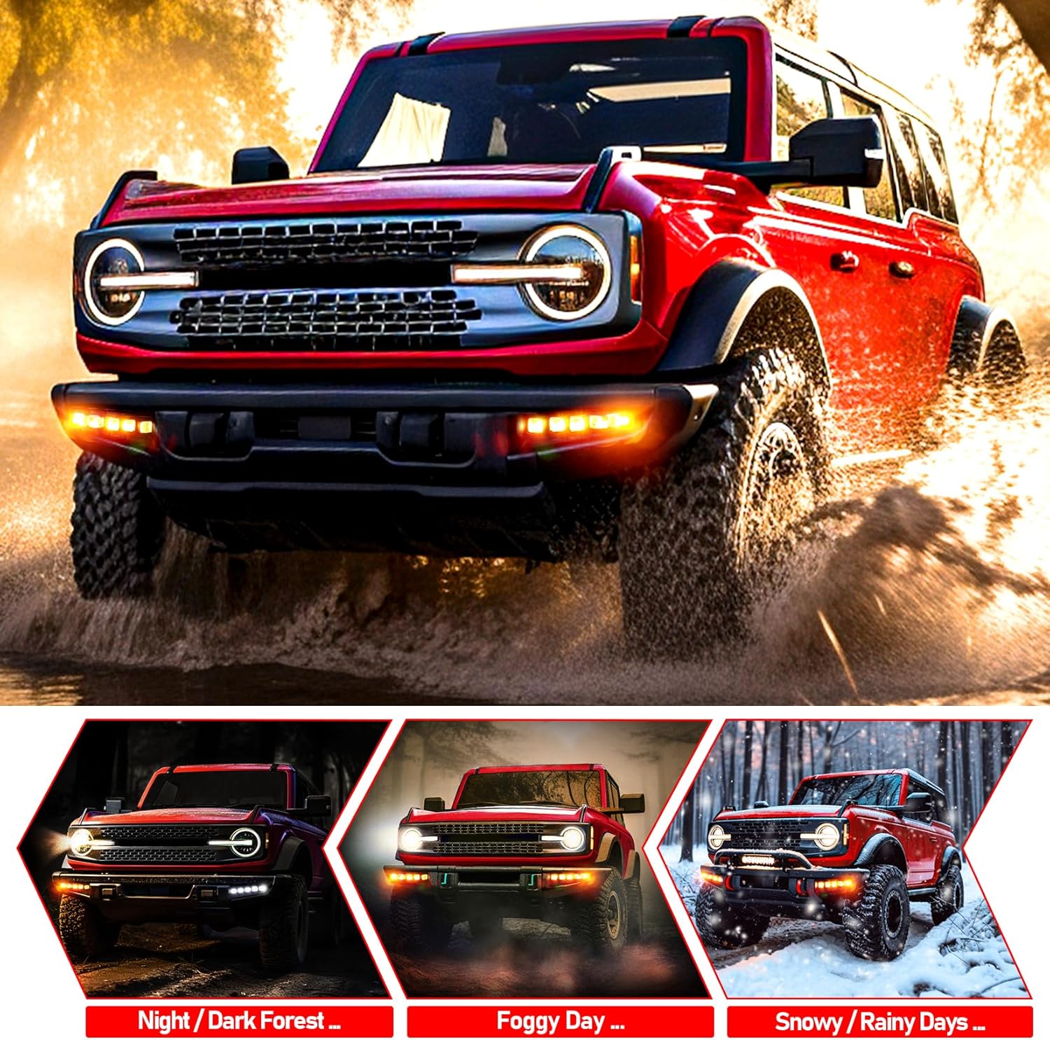 Fog Lights Assemblies Compatible with Ford Bronco 2024 2023 2022 2021 Accessories,White Amber Modular Bumper Fog Lights Kit for Bronco 2/4-Door,Front Bumper Daytime Running Lights Accessories