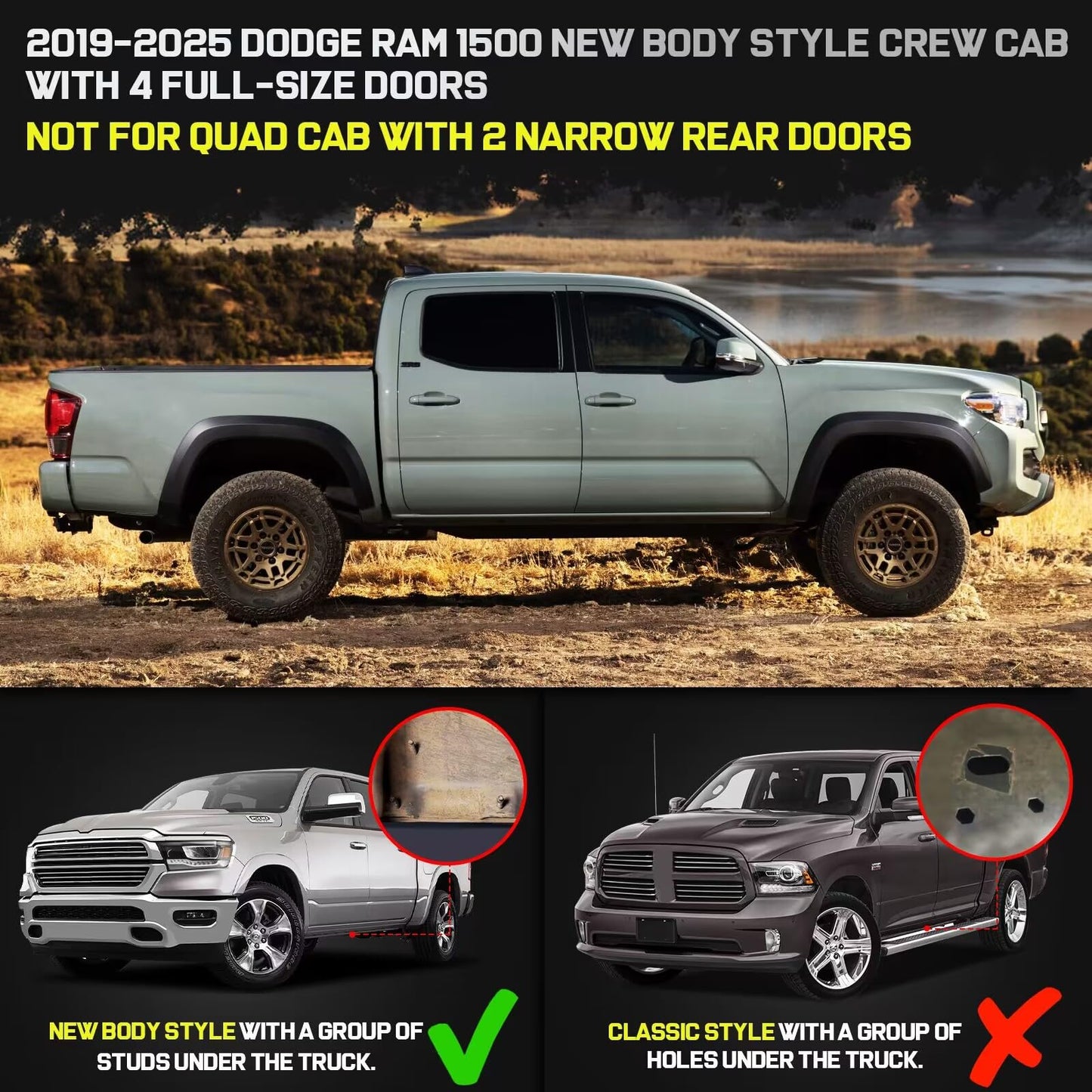 Running Boards Compatible with 2019-2025 Dodge Ram 1500 Crew Cab(Excl. Classic Model/Ram 2500 3500)