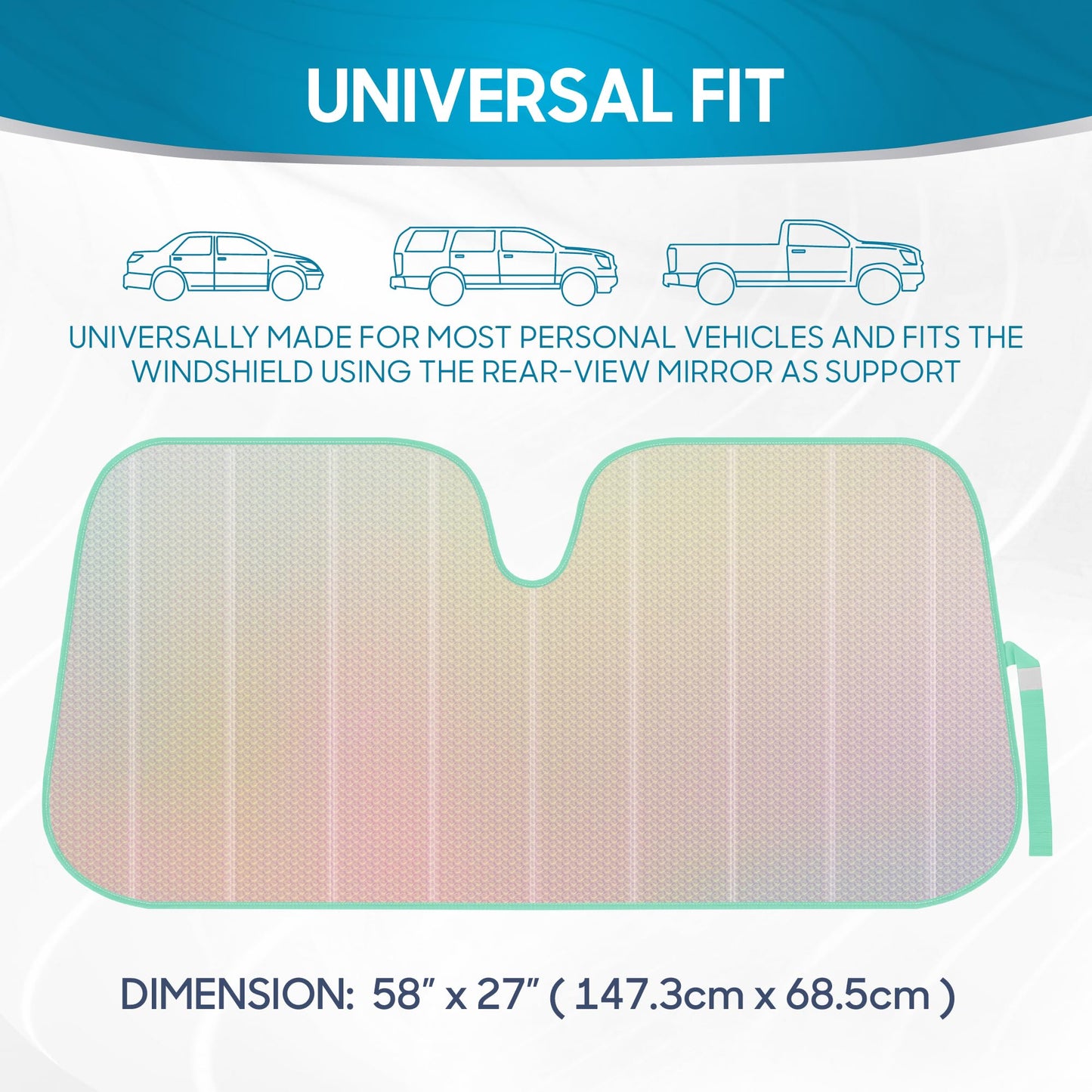 Iridescent Matte White Sunshade (58"x27") for Car/Truck/SUV - UV Block & Accordion Fold