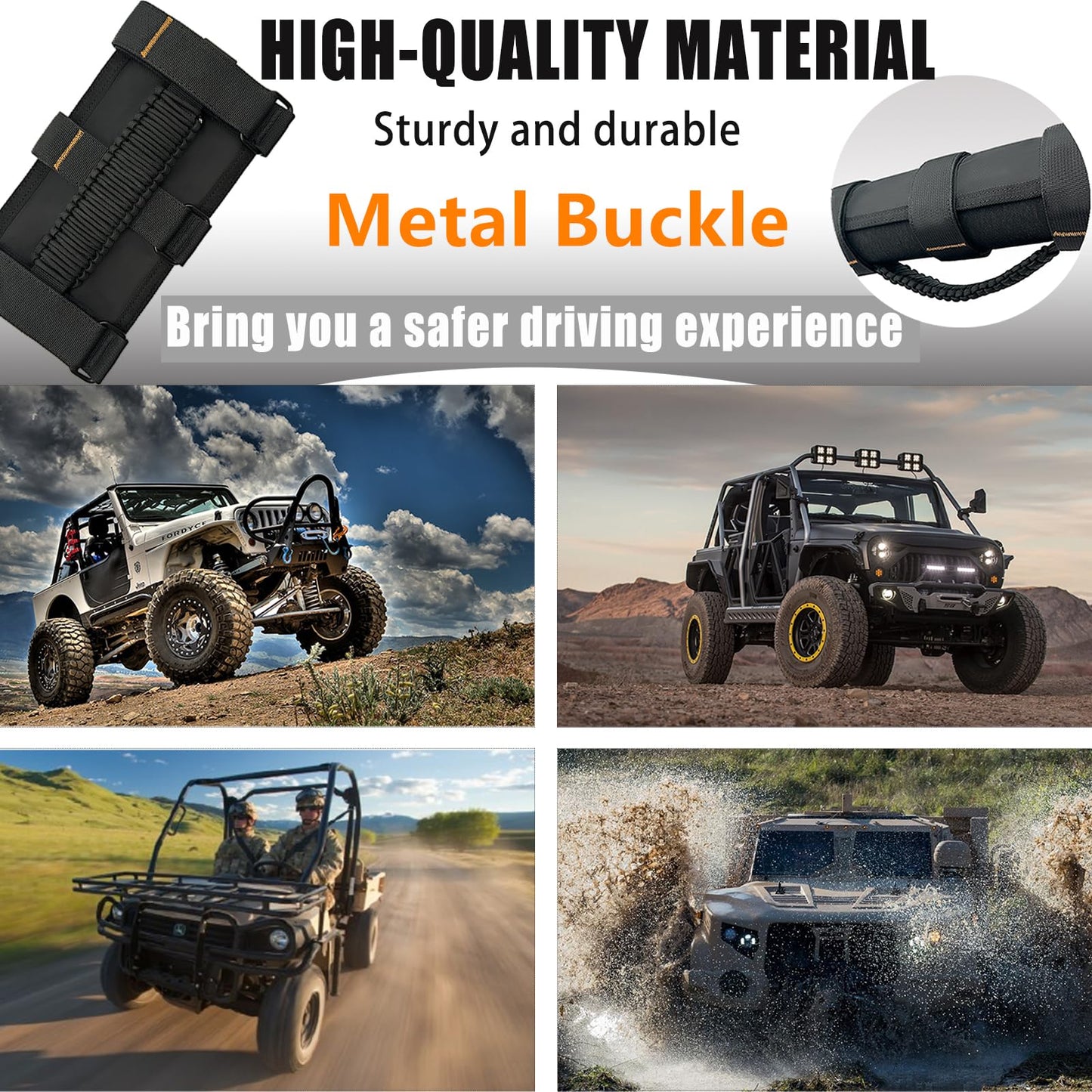 4-Pack Roll Bar Grab Handles for Jeep Wrangler & Gladiator (Excludes Sky One-Touch Roof)