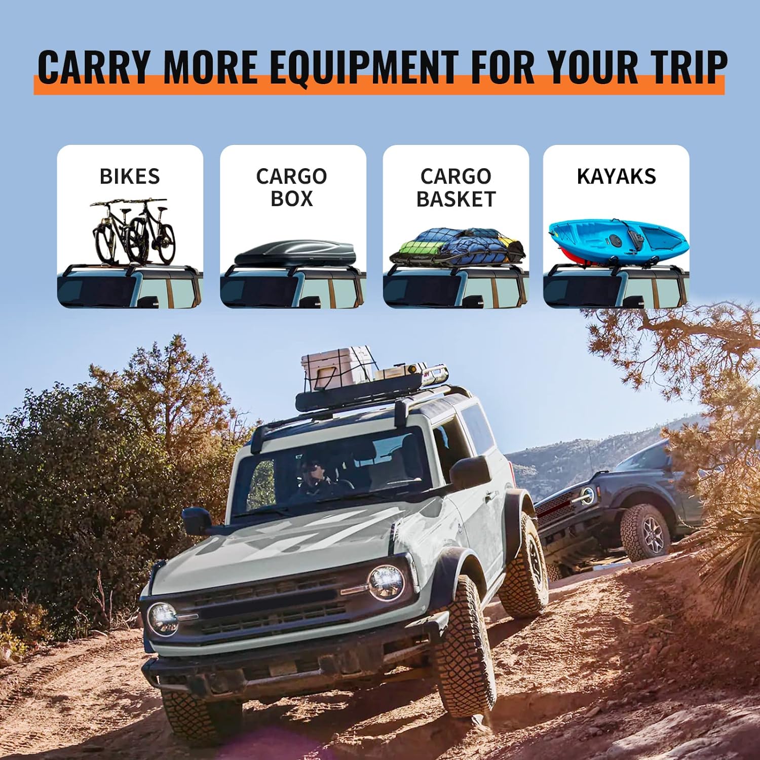 5PCS Crossbars Rooftop Cargo Luggage for 2021-2024 Ford Bronco 2/4 Door - OHMU