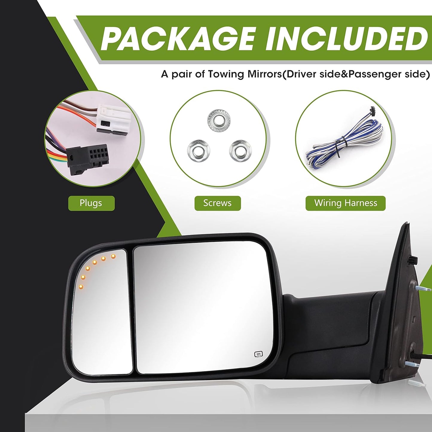 Power Heated Mirror Compatible for 2009-2018 Ram 1500 2500 3500/Classic 2019-2023 - OHMU