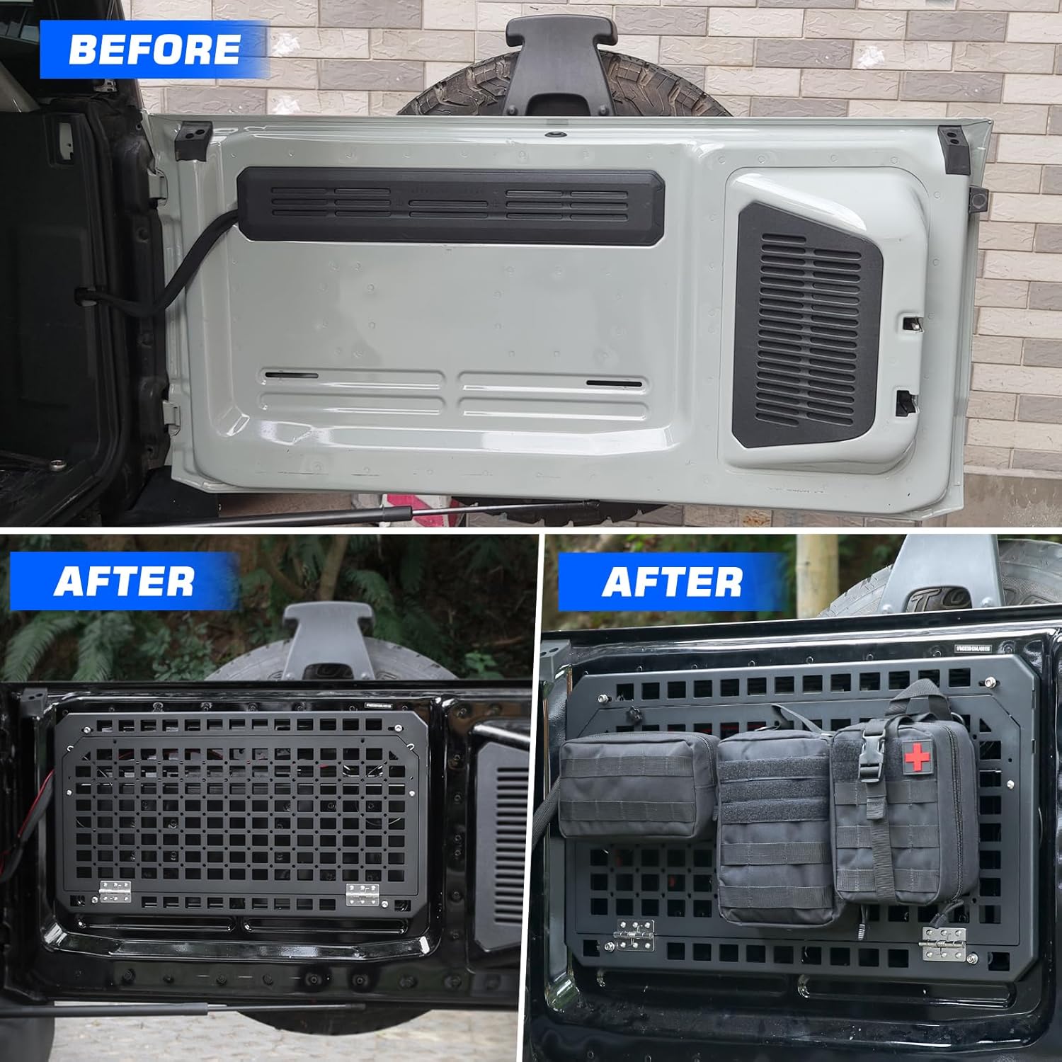 for Ford Bronco 2021-2024 Tailgate Table Rear Foldable Storage Cargo Rack with 3 Storage Bags Storage Shelf Molle Panel(Not fit Bronco Sport)