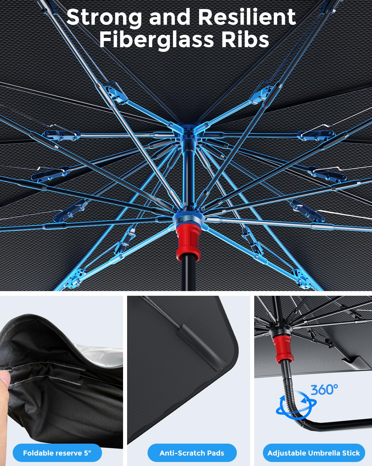 Nano Ice-Crystal Umbrella Sunshade - UPF50+ UV/Heat Block, Medium for Car/SUV/Truck