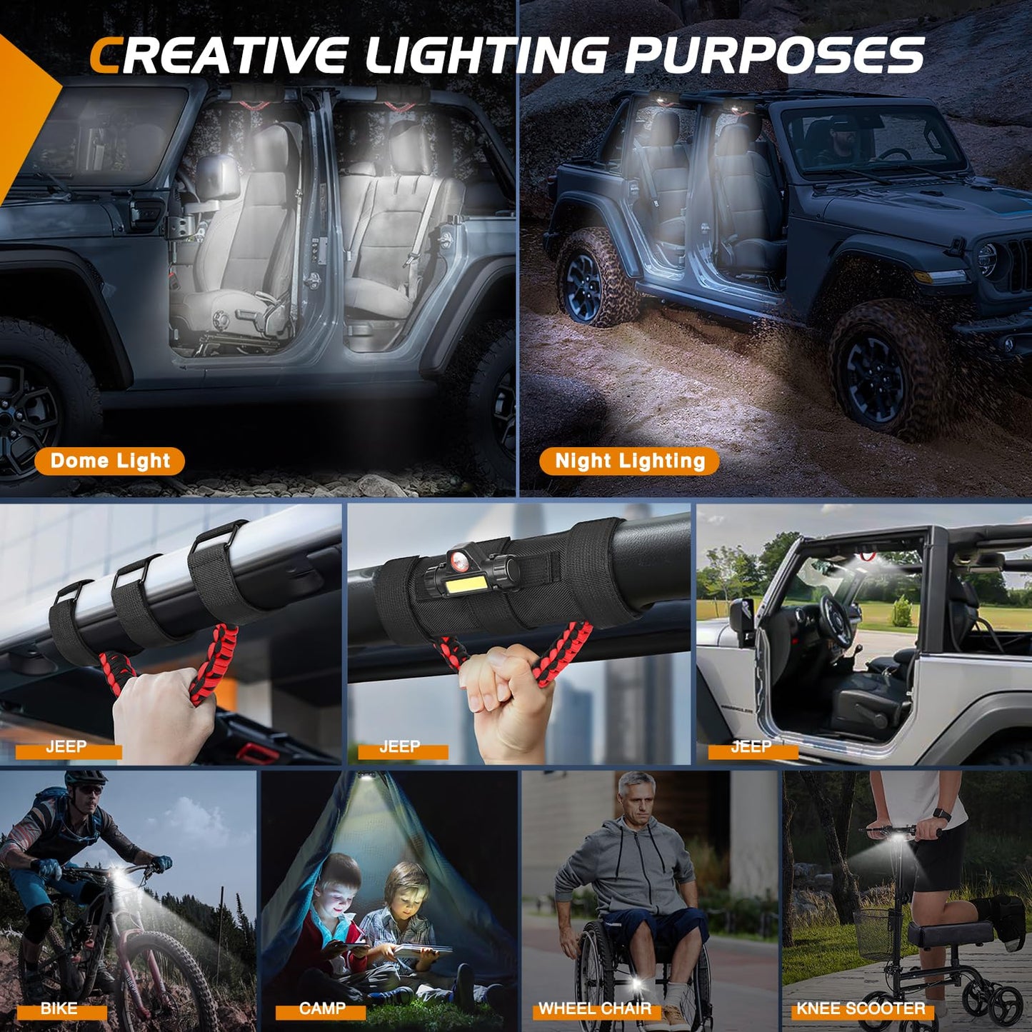 Dome Light w/ Grab Handle - Universal LED Interior Light for Jeep Roll Bars