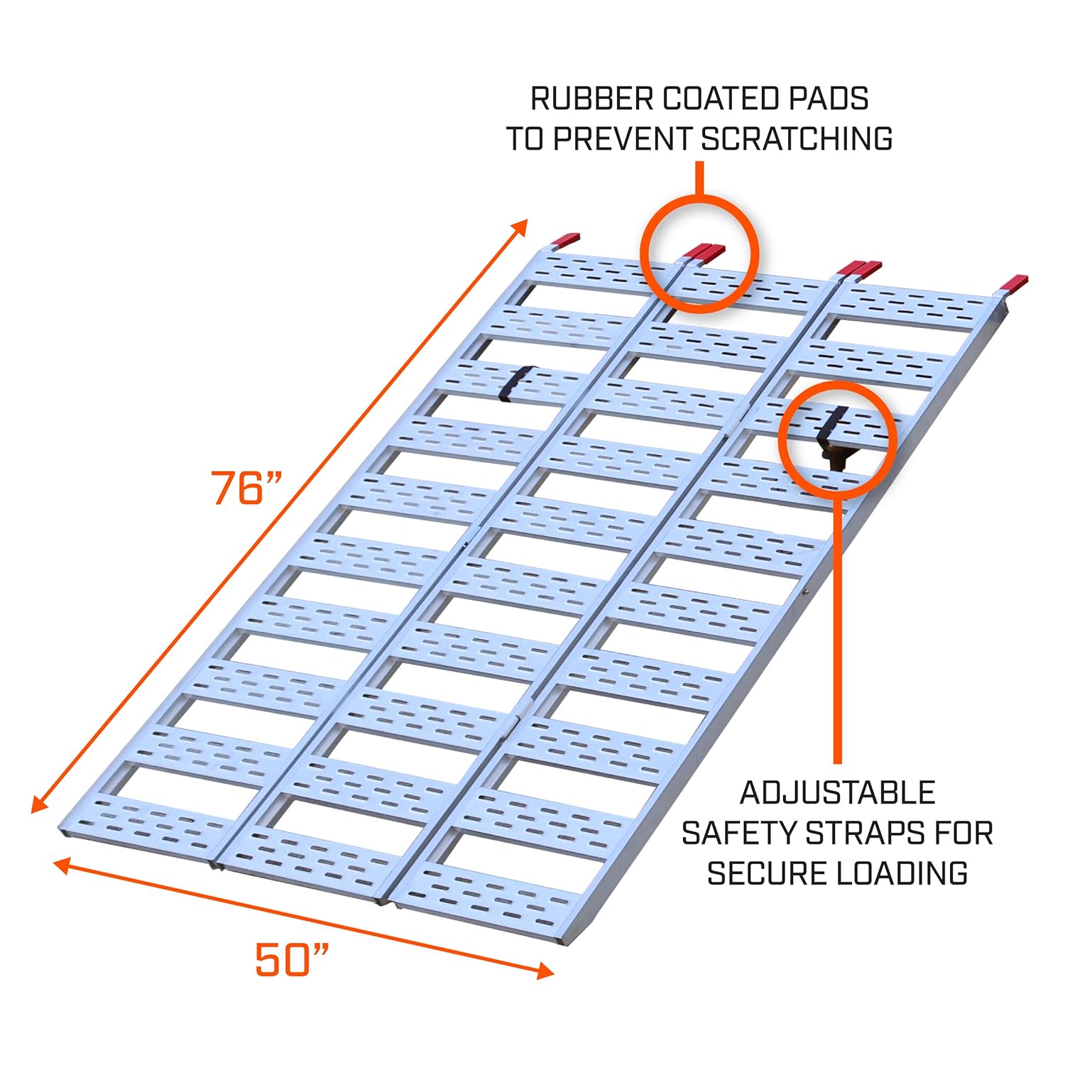 Aluminum Tri-Fold Ramp with Treads—1,500lb Capacity/500lb per Section, 50” W x 76” L - OHMU