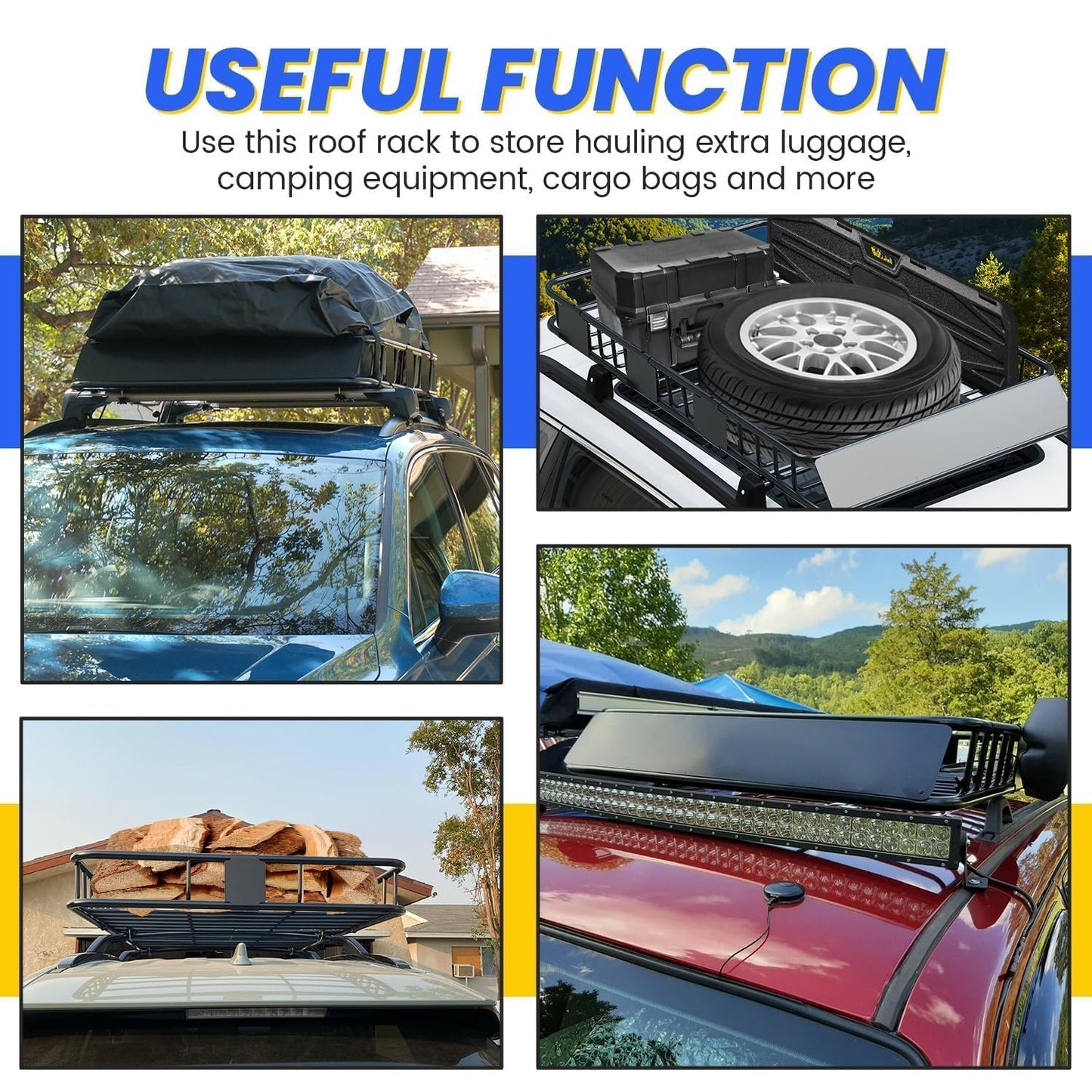 59"x39"x5.1" Heavy-Duty Roof Basket - 250 lb Capacity, Universal Fit for Car/SUV