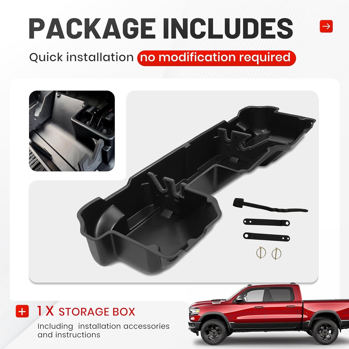 Under Seat Storage Box Compatible with 2019-2025 Dodge Ram 1500 Crew Cabs