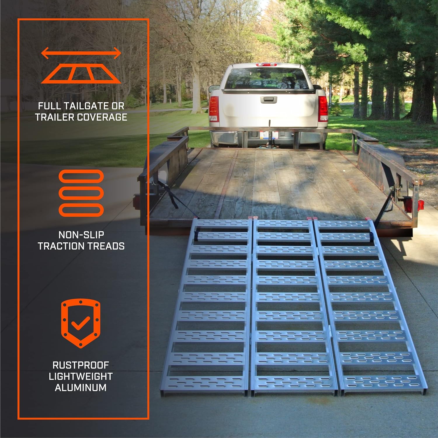 Aluminum Tri-Fold Ramp with Treads—1,500lb Capacity/500lb per Section, 50” W x 76” L - OHMU