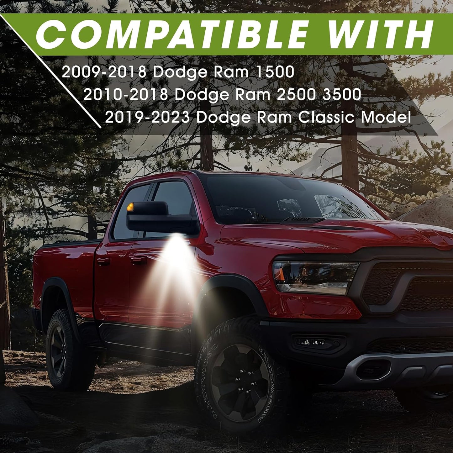 Power Heated Mirror Compatible for 2009-2018 Ram 1500 2500 3500/Classic 2019-2023 - OHMU