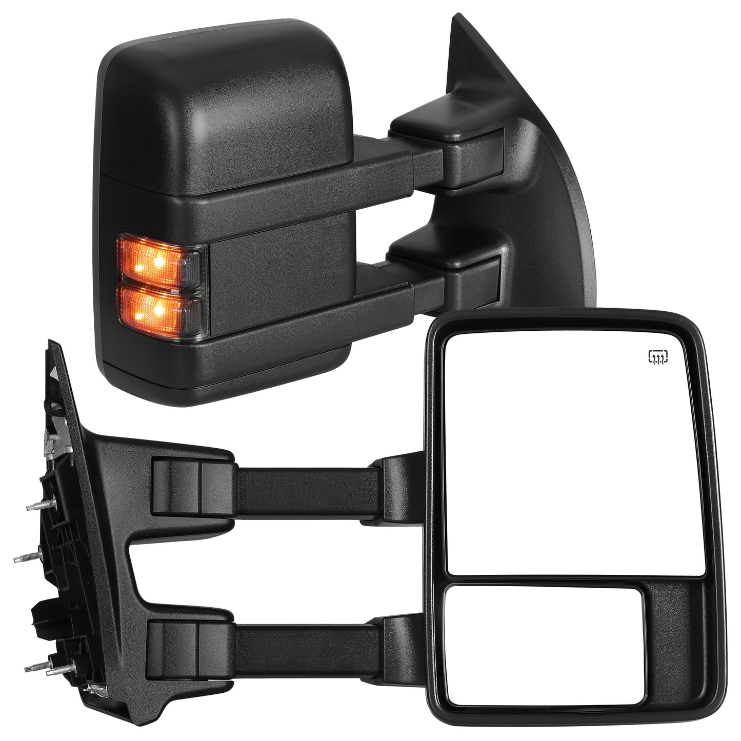 YITAMOTOR Towing Mirrors Side Mirror Compatible with 1999-2016 Ford F250 F350 F450 F550 Super Duty, Power Heated Manual Telescoping Foldable Arrow LED Turn Signal Light Smoke