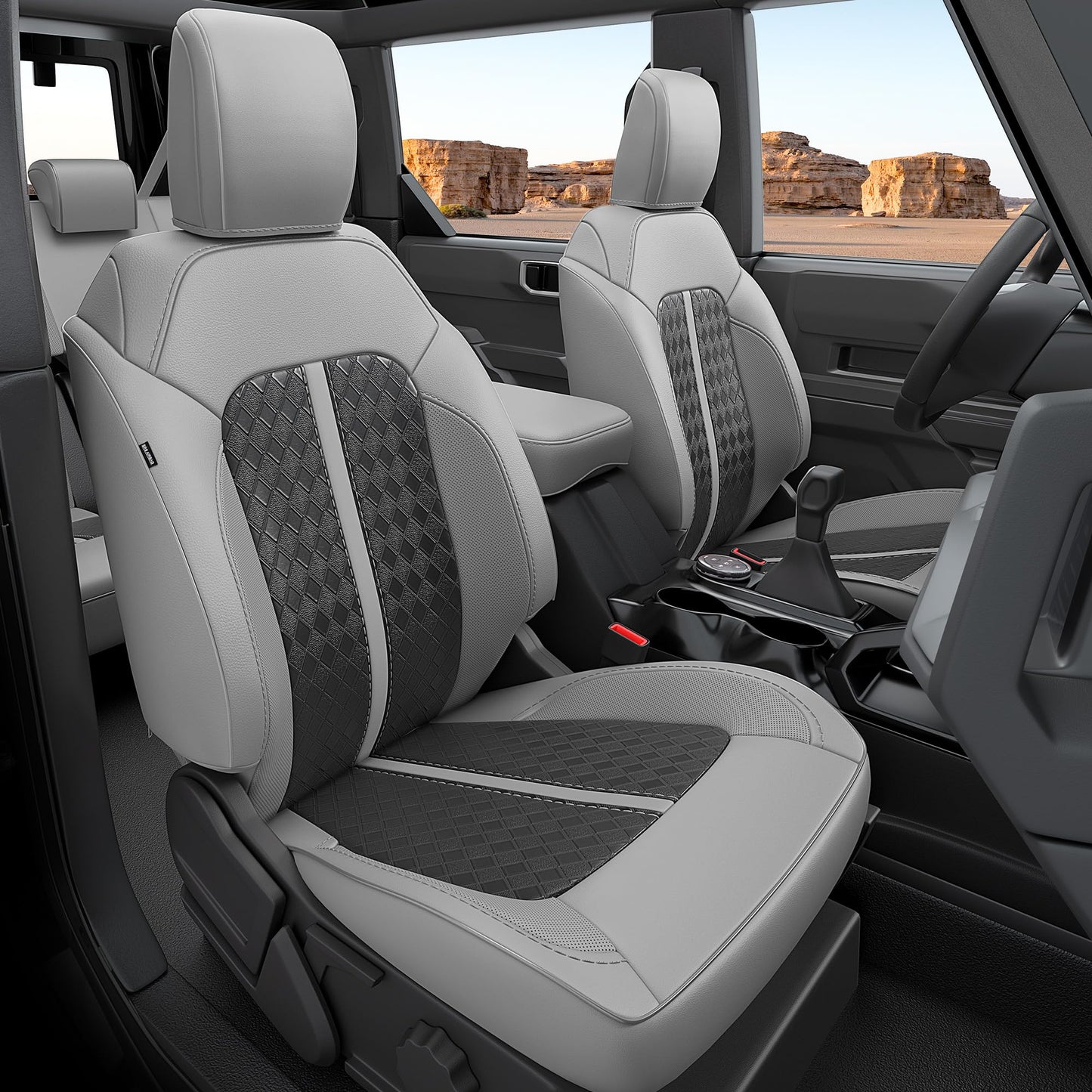 for Ford Bronco Leather Seat Covers 4 Door 2021 2022 2023 2024 2025, Custom Fit Car Seat Cover Full Set, Luxury Waterproof Interior Protectors Accessories, Black (W/O Rear Armrest)