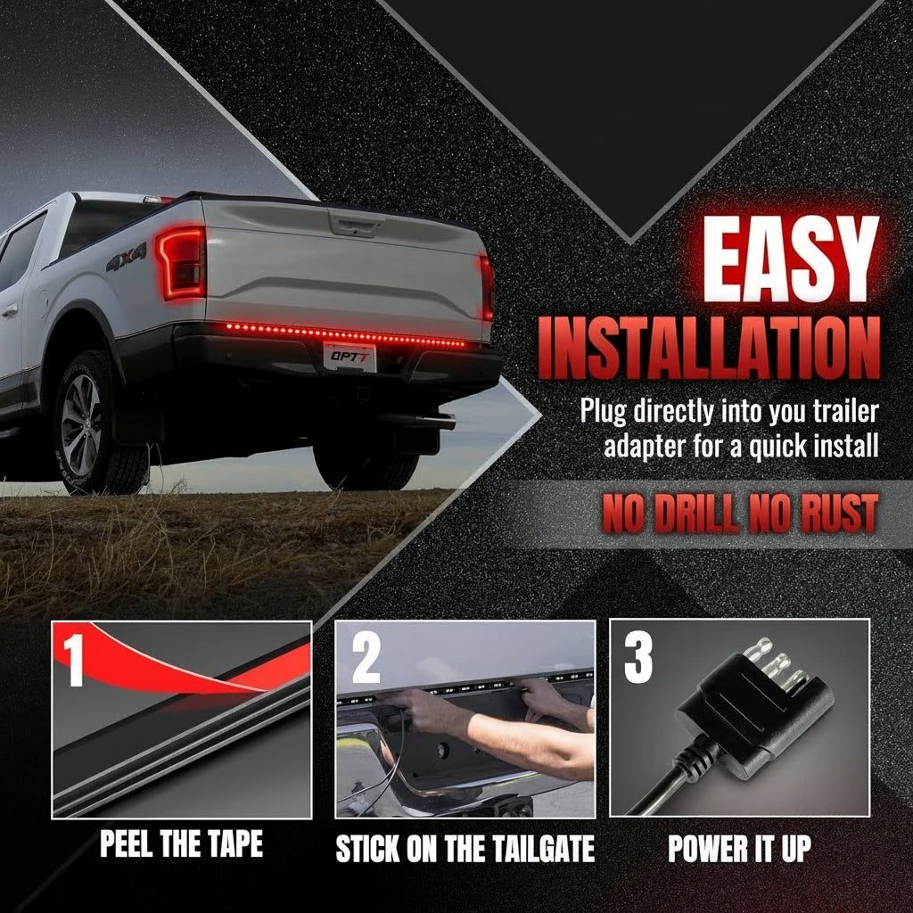 OPT7 60" Redline Parlux Single Row LED Tailgate Light Bar w/Red Turn Signal, Rigid Aluminum Frame Strip – Fits 2005–2014 F150, RAM, Silverado/Sierra 1500 – Full Functions: Brake, Reverse, Running