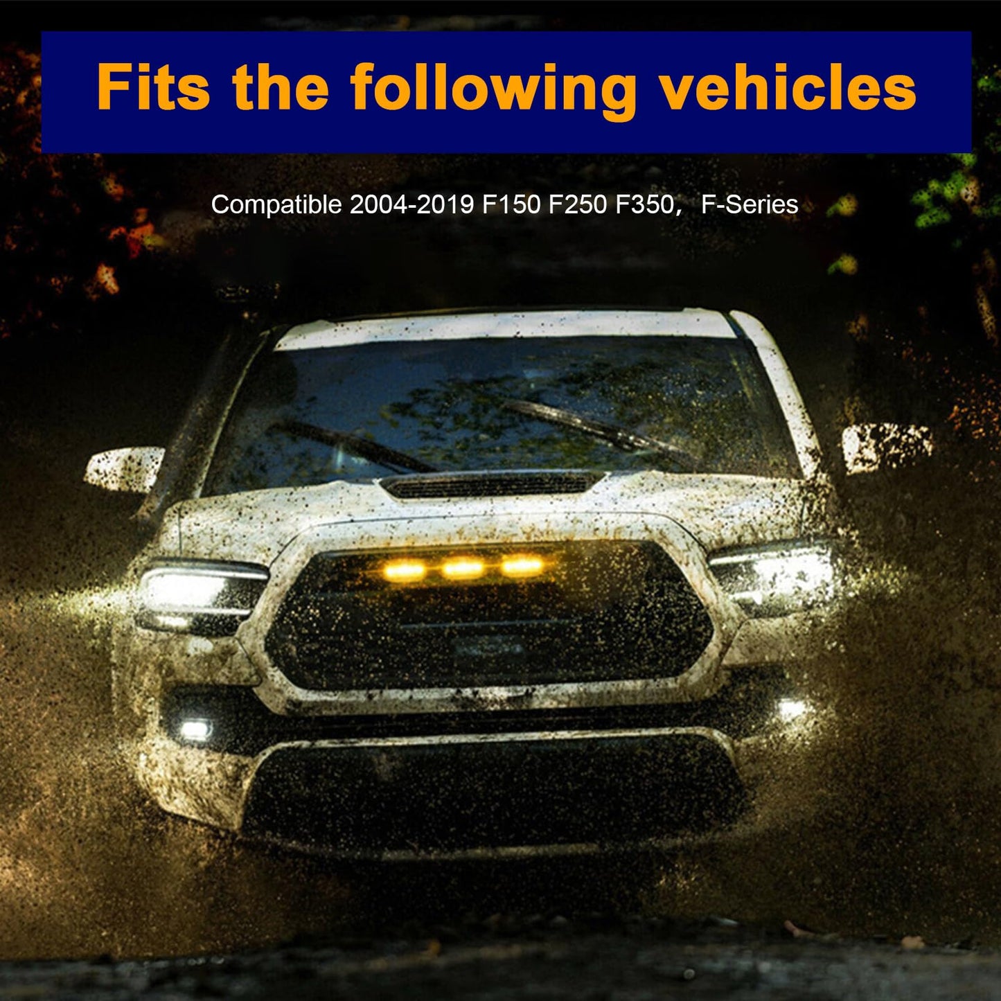 4-PCS Amber LED Grill Lights with Harness for Ford F-Series (Black/Yellow)