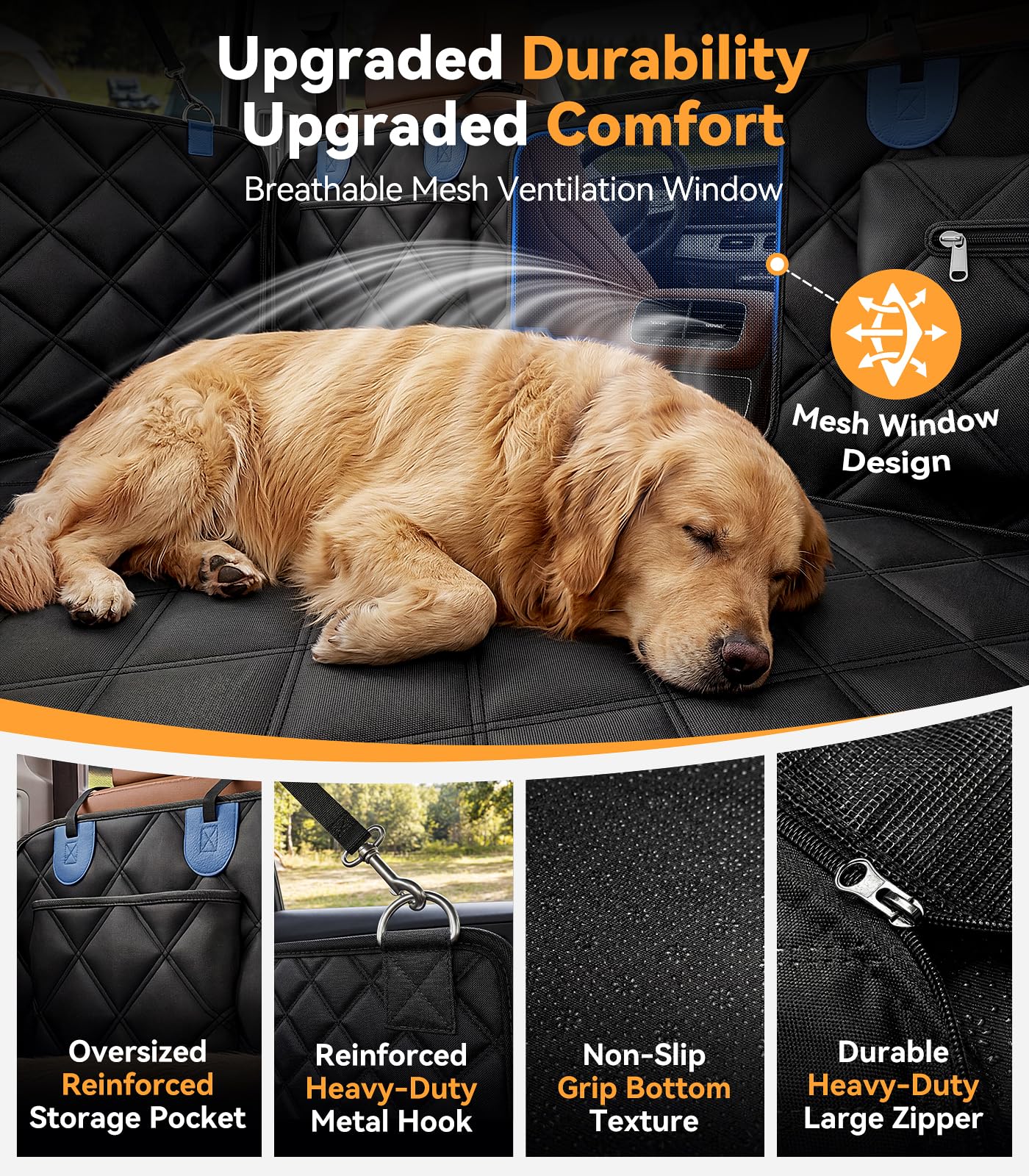 Waterproof 600D Dog Hammock - Safe/Large Space for Backseat, Fits Sedan/SUV/Truck, Passenger Seat Access