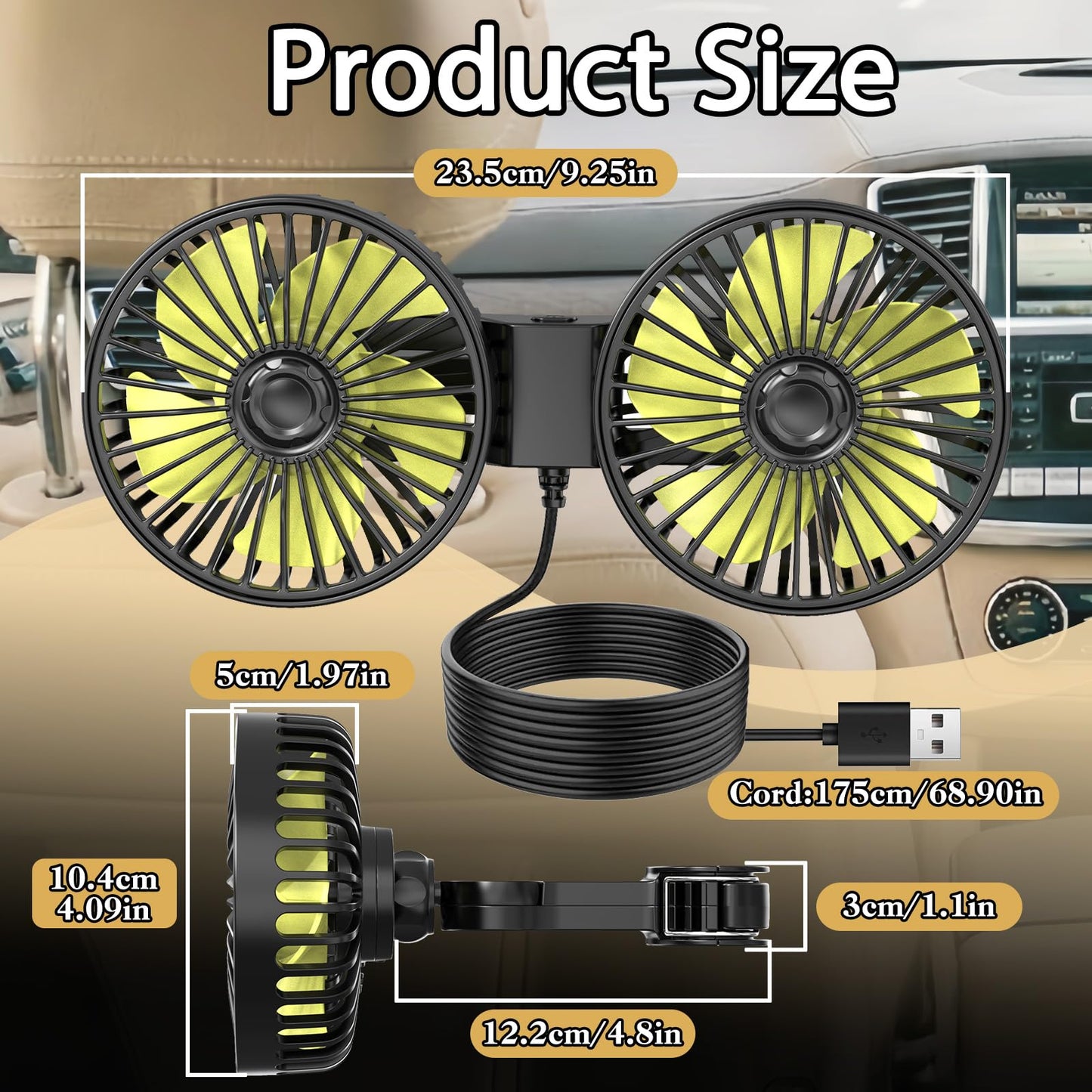 Car Backseat Fan for Kids, USB Powered