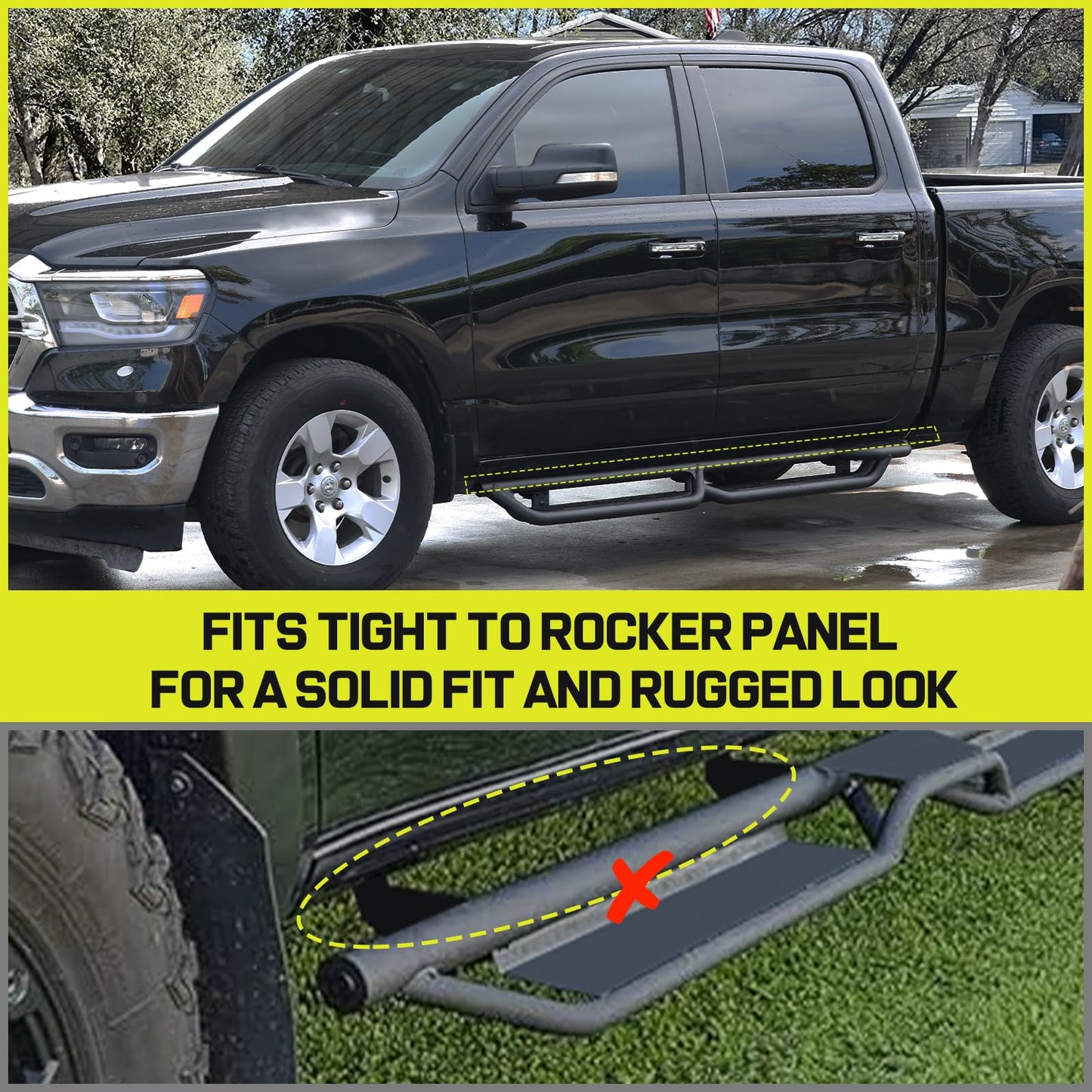 Running Boards Compatible with 2019-2025 Dodge Ram 1500 Crew Cab(Excl. Classic Model/Ram 2500 3500)