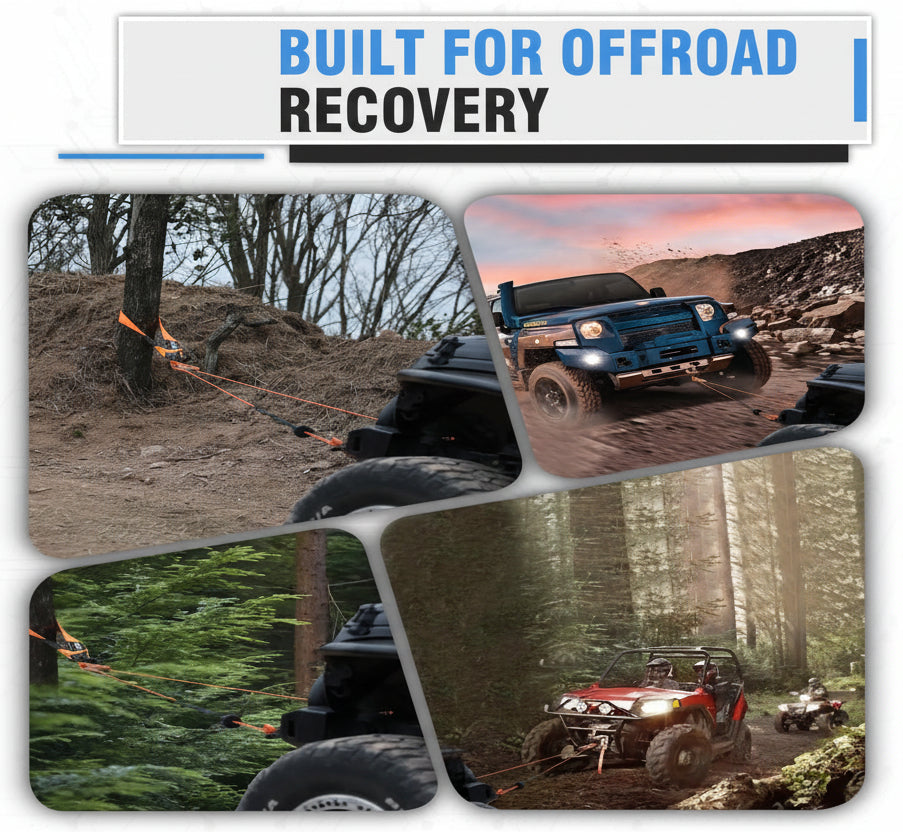Off-Road Recovery Kit - 10-Ton Snatch Block, 3"x8' Tree Strap & 3/4" D-Rings (3pc)