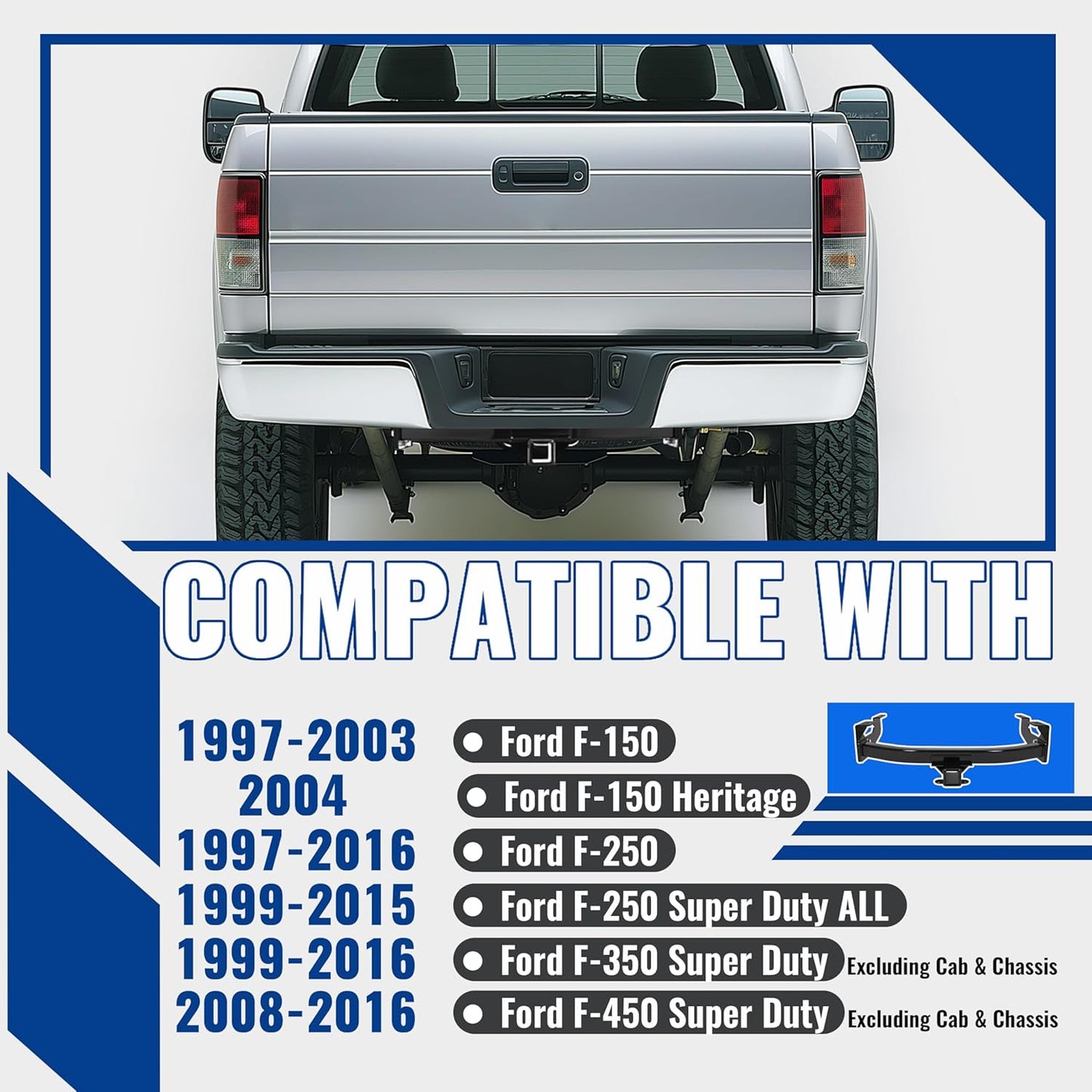 KUAFU Class 4 Trailer Hitch Compatible with 1997-2016 Ford F-150 250 350 450 Black Towing Hitch 2-Inch Receiver