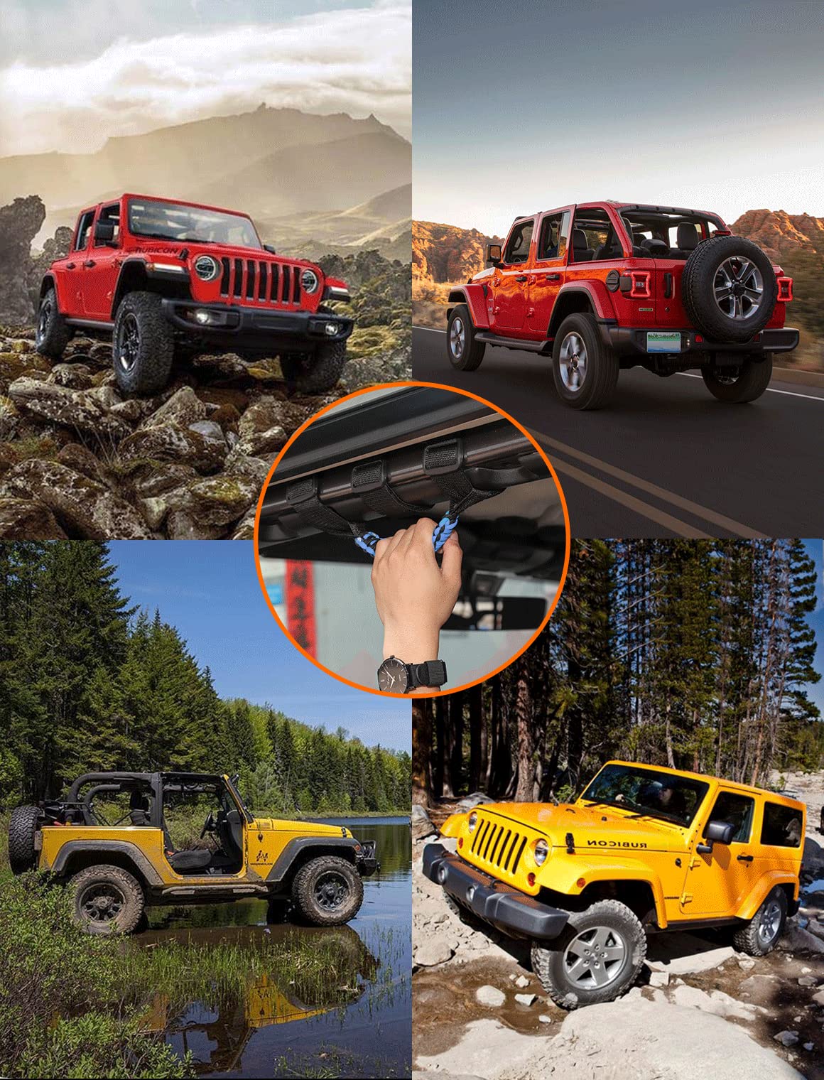 4-Pack Blue Roll Bar Grab Handles for Jeep Wrangler & Gladiator (Universal Fit)