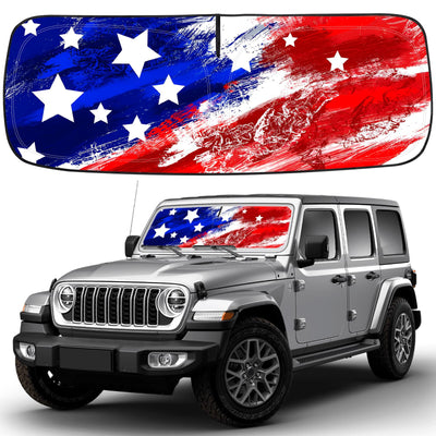 USA Flag Windshield Sun Shade for 1997-2025 Jeep Wrangler & Gladiator - UV Protection