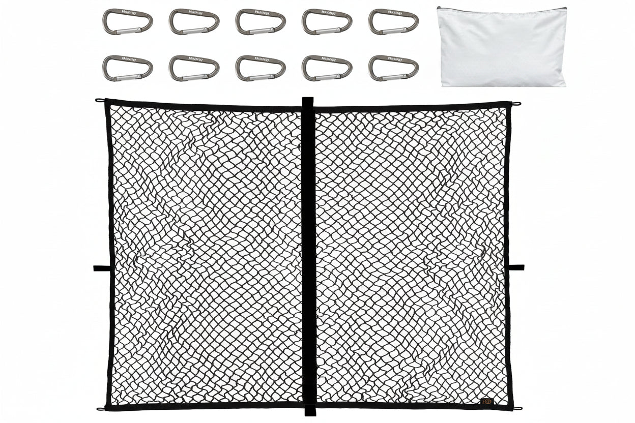 Stretchable Truck Bed Cargo Net (4'x4' to 7'x7') - Heavy Duty Carabiners for Pickup/SUV/ATV/Boat
