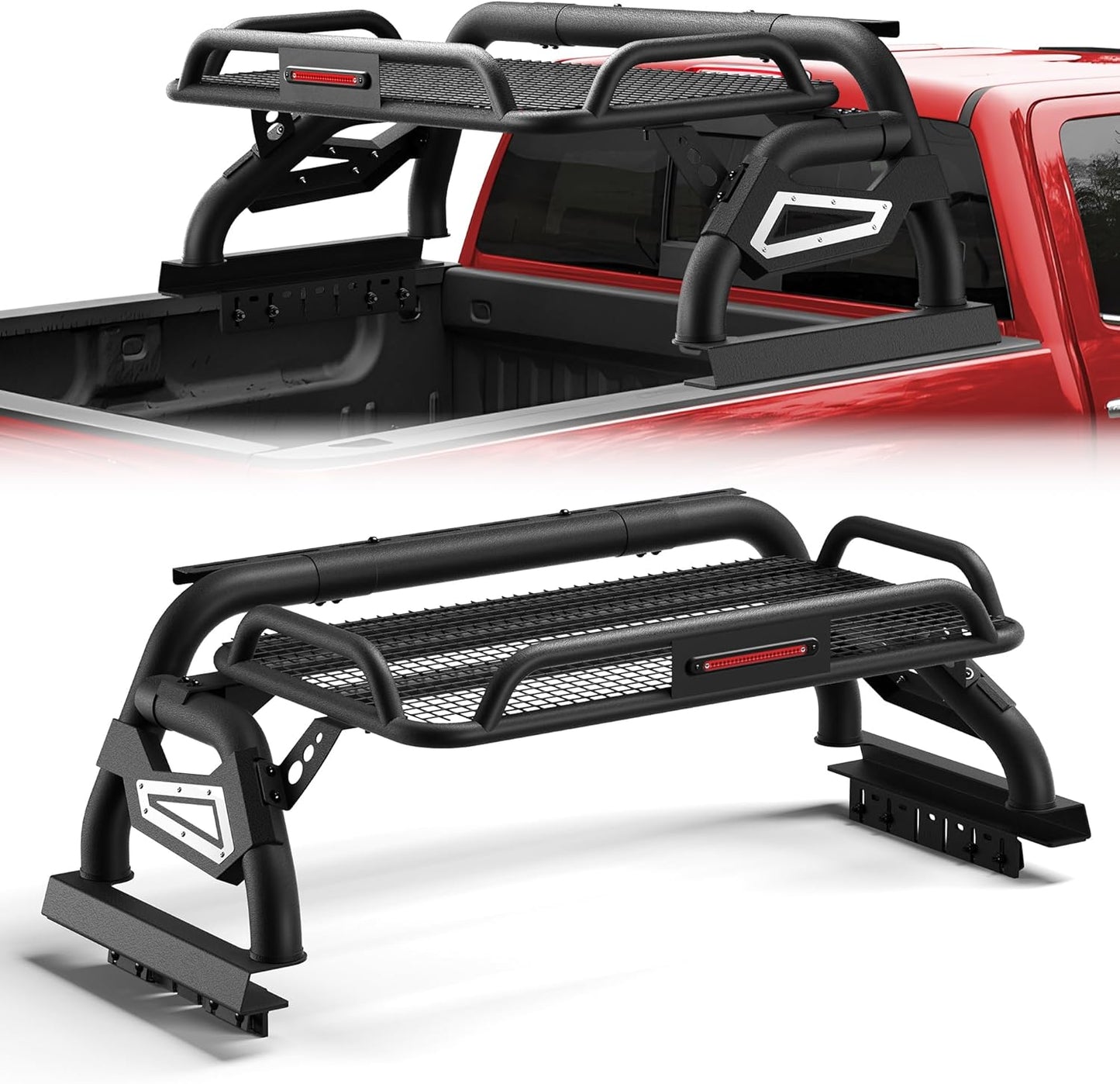 Truck Roll Bar with Cargo Carrier Basket for Full Size Trucks Heavy Duty Chase Rack Sport Bar Compatible with Ford F150, Ram 1500, Chevy Silverado, Tundra, Titan & GMC Sierra