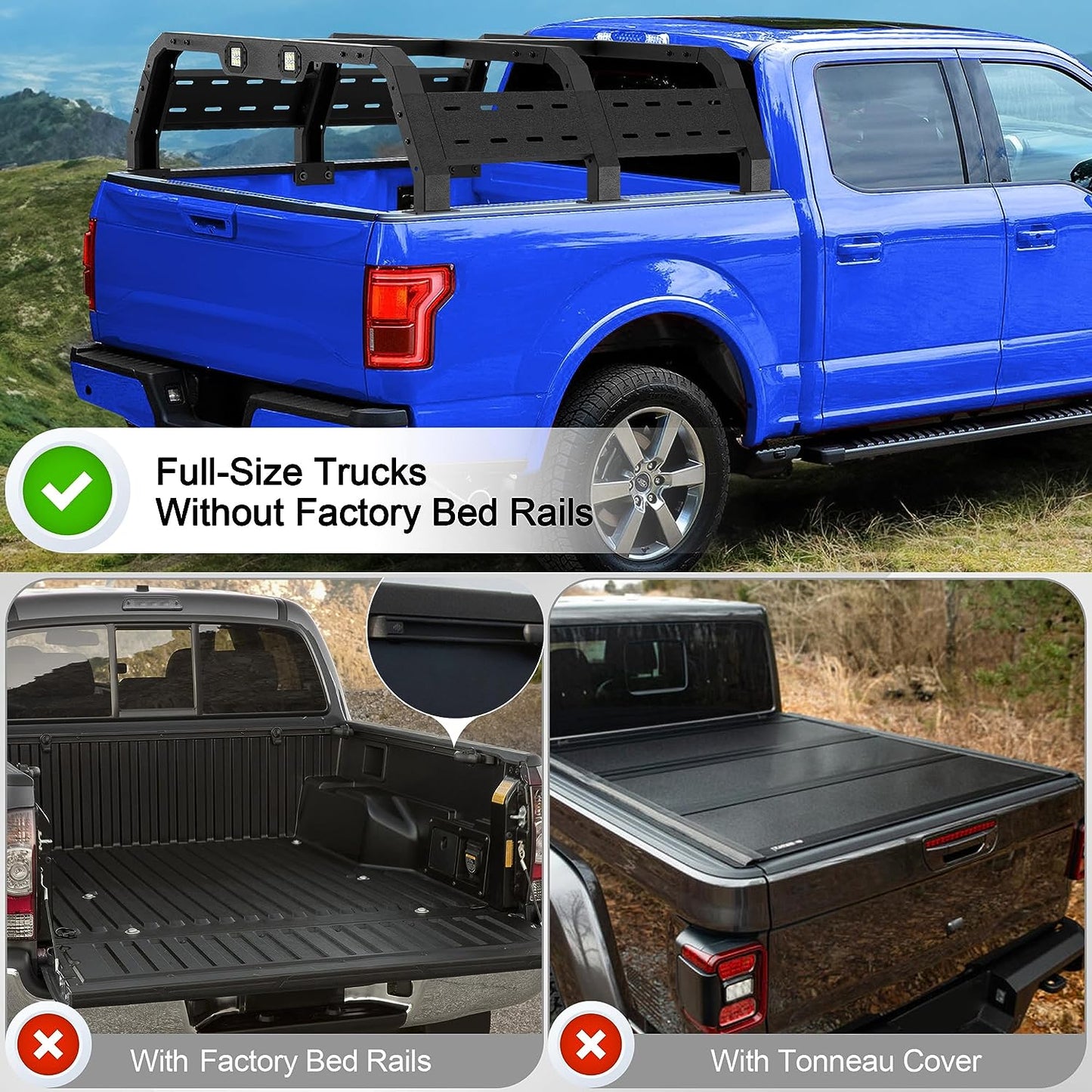 Truck Bed Rack No-Drill Cargo Rack for Dodge Ram 1500,Silverado 1500,Ford F150,Toyota Tundra