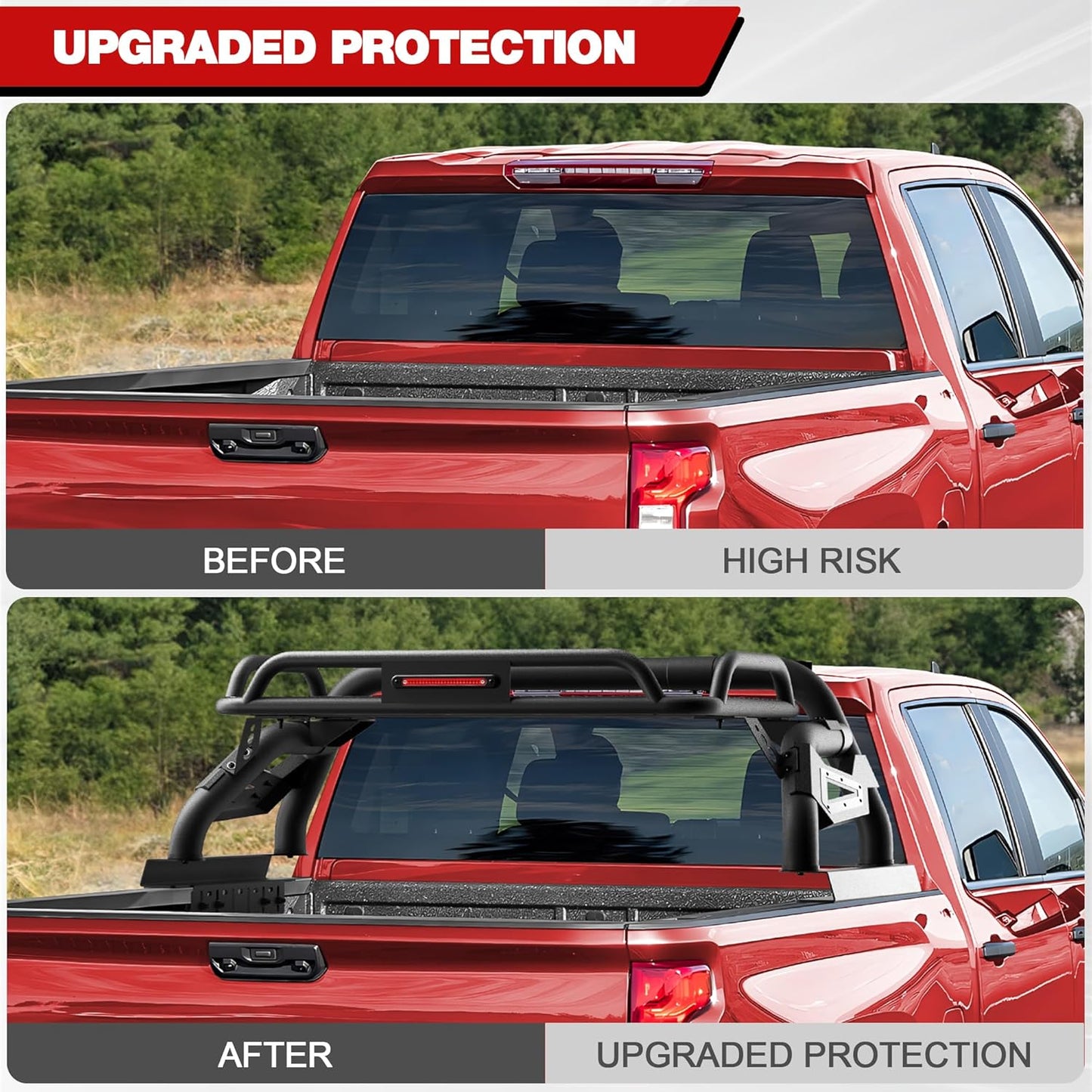 Truck Roll Bar with Cargo Carrier Basket for Full Size Trucks Heavy Duty Chase Rack Sport Bar Compatible with Ford F150, Ram 1500, Chevy Silverado, Tundra, Titan & GMC Sierra