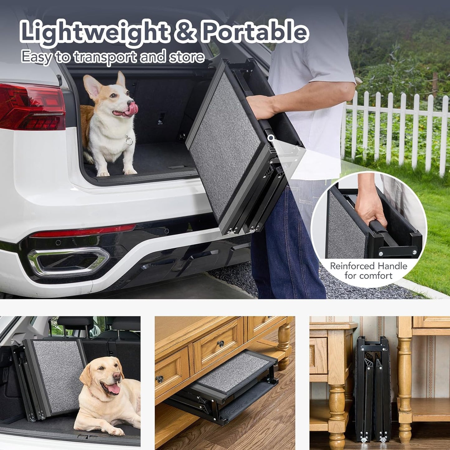 71" L x 17.2" W X-Long Dog Ramp for Car -PetThem Folding Pet Steps for Medium & Large Dogs - OHMU