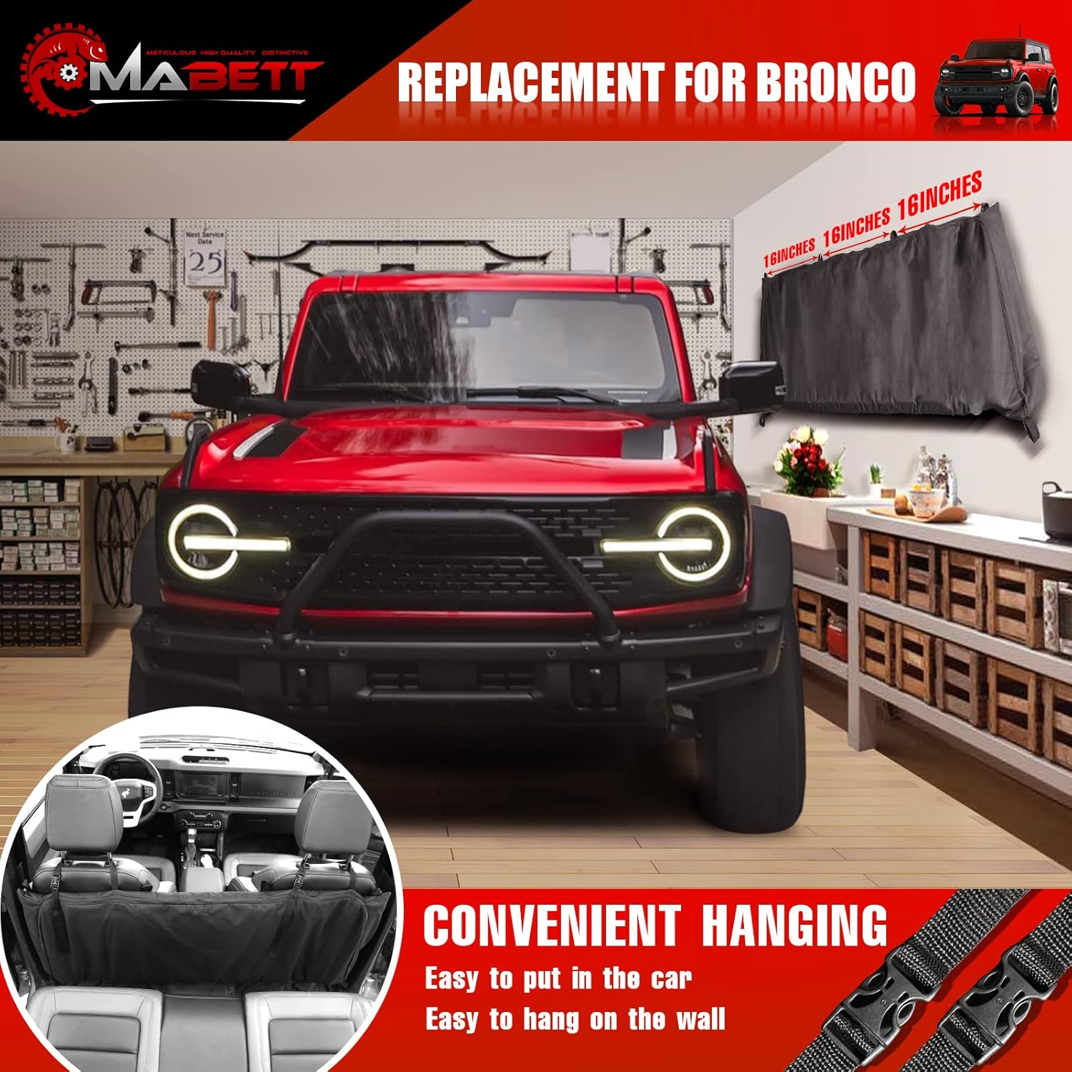 Mabett Soft Top Window Storage Bag for Ford Bronco Accessories 2021 2022 2023 2024 4 Door Plush Multi-Layer Protection Bags Prevent Soft Windows Scratching and Bending