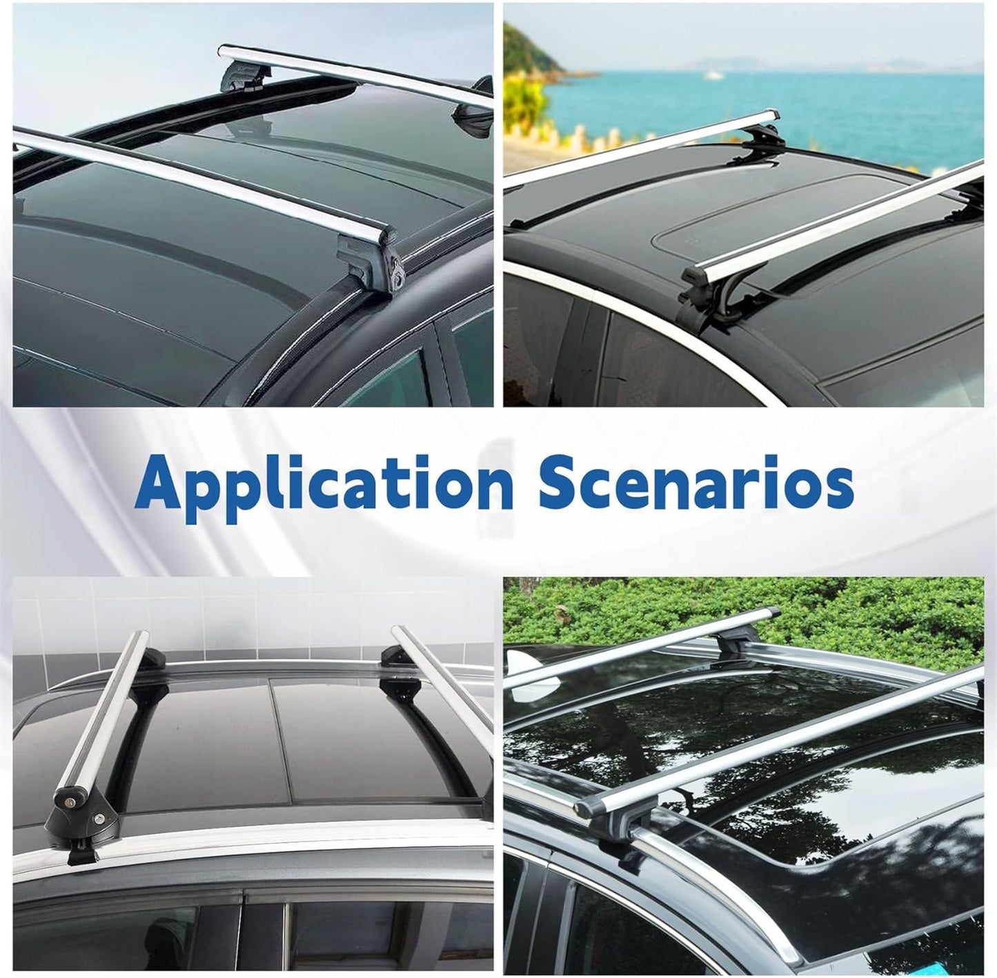 48" Universal Roof Rack Cross Bars with 3 Clamp Types - Silver Aluminum
