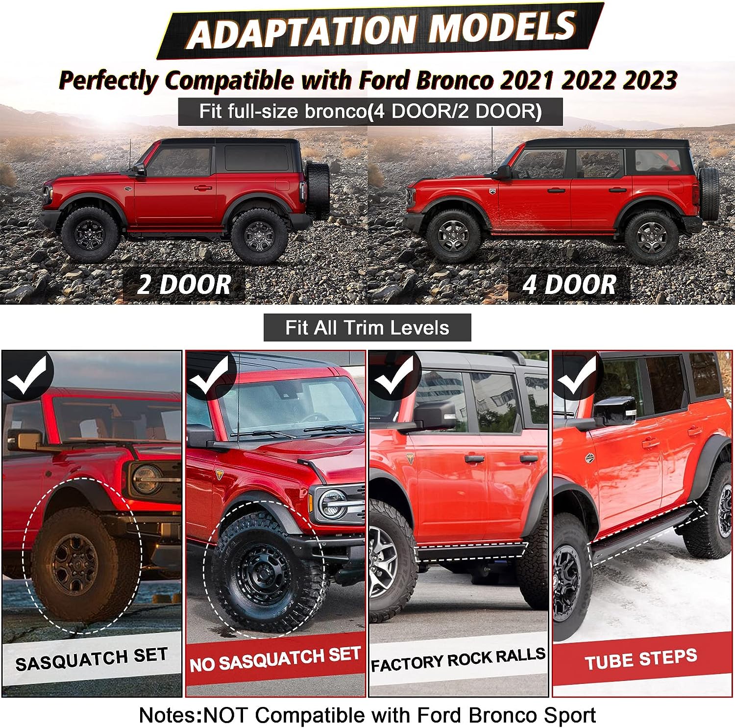 Mud Flaps Compatible with Ford Bronco 2021 2022 2023 2024 - OHMU