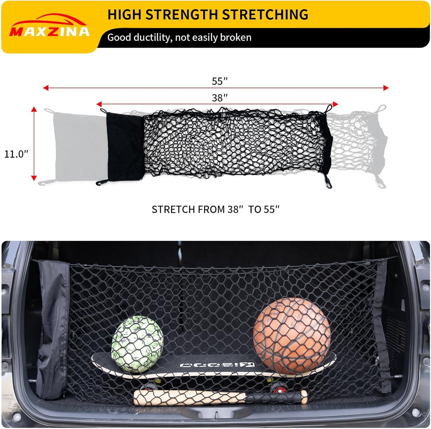 Cargo Net Compatible with 2015-2025 Chevy Tahoe Truck Bed Cargo Net 3.15'×0.92' Double Layer Envelope Style Dense Mesh Trunk Organizer for 2024 Tahoe Exterior Accessories