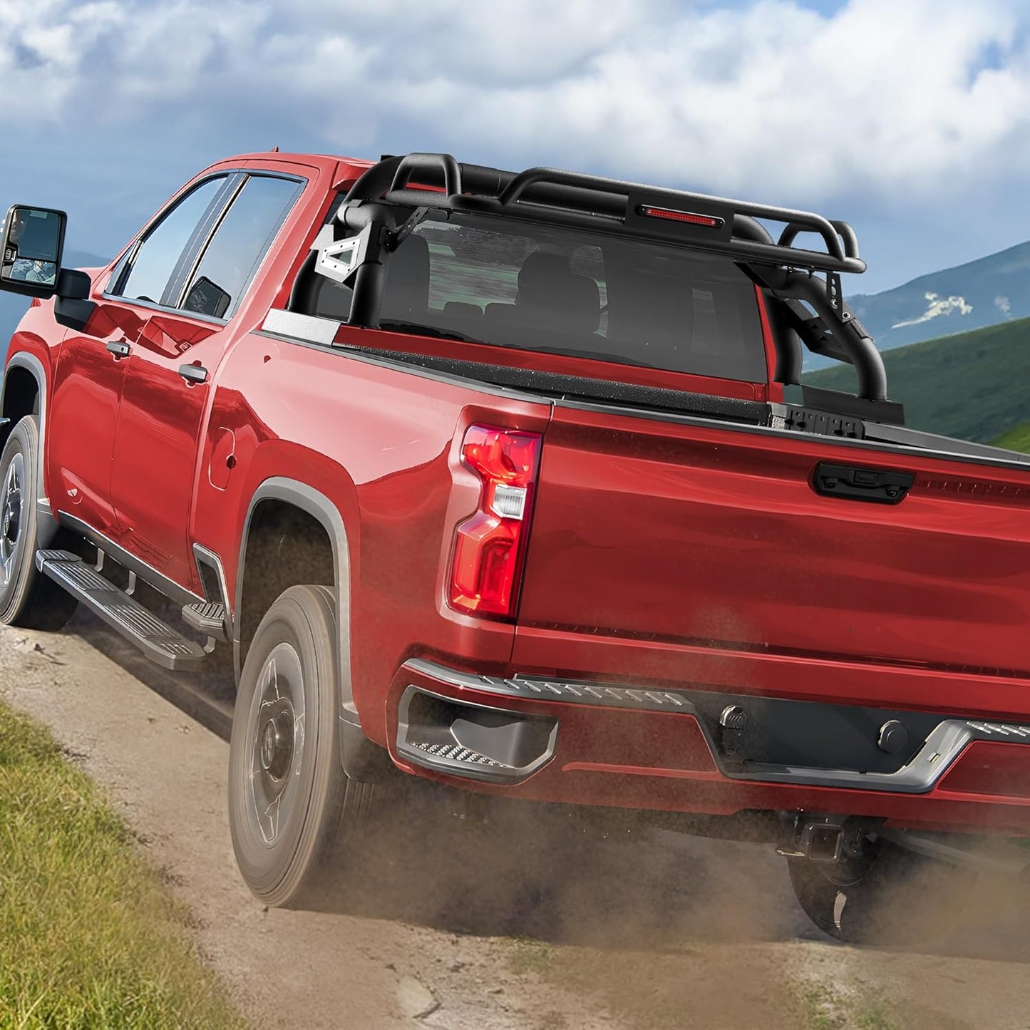 Truck Roll Bar with Cargo Carrier Basket for Full Size Trucks Heavy Duty Chase Rack Sport Bar Compatible with Ford F150, Ram 1500, Chevy Silverado, Tundra, Titan & GMC Sierra