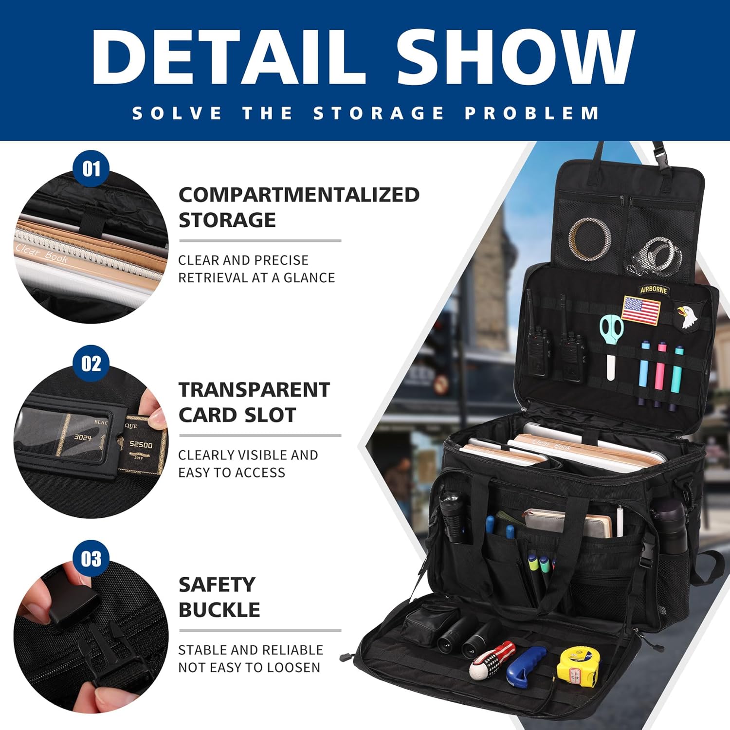 Patrol Bag Law Enforcement Police Gear for Car Front Seat Organizer Police Patrol Duty Bag for Vehicle Passenger Seat with MOLLE System (Black)