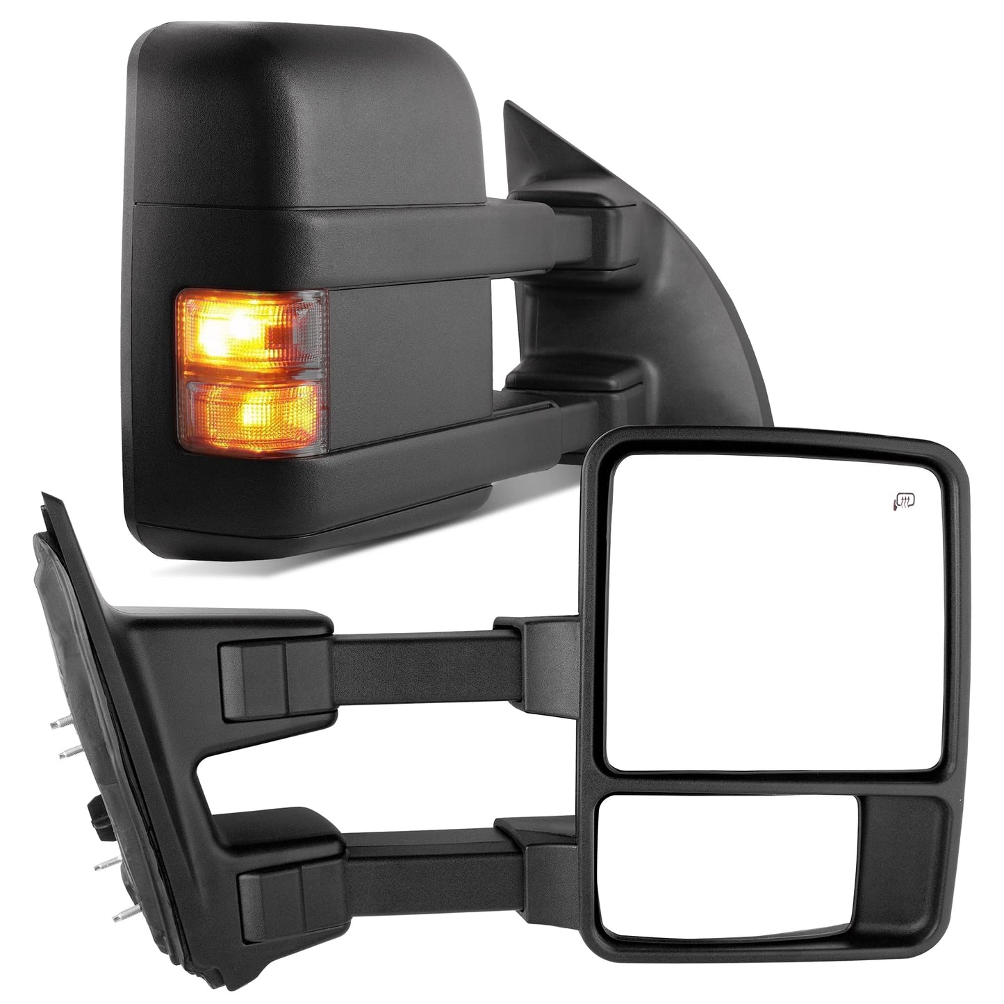 YITAMOTOR Towing Mirrors Side Mirror Compatible with 1999-2016 Ford F250 F350 F450 F550 Super Duty, Power Heated Manual Telescoping Foldable Arrow LED Turn Signal Light Smoke