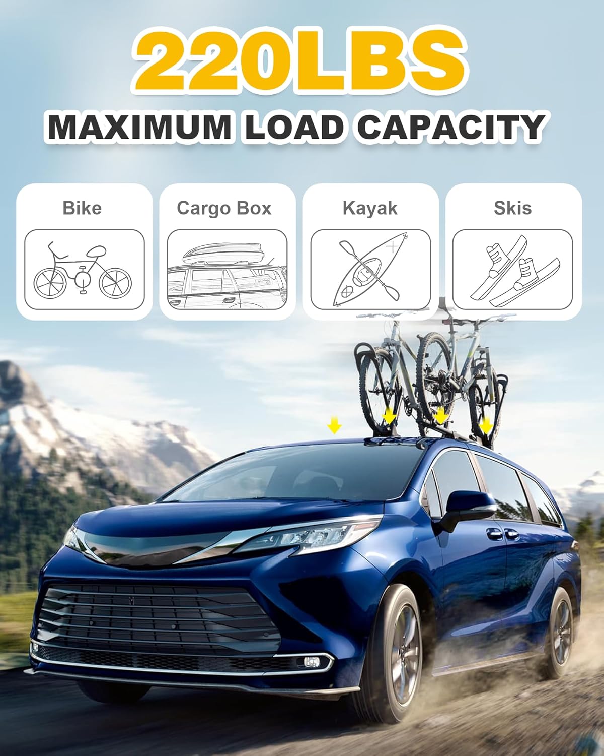 220lbs 4PCS Cross Bars Roof Rack Rails Fit for Toyota Sienna 2021-2025 - OHMU