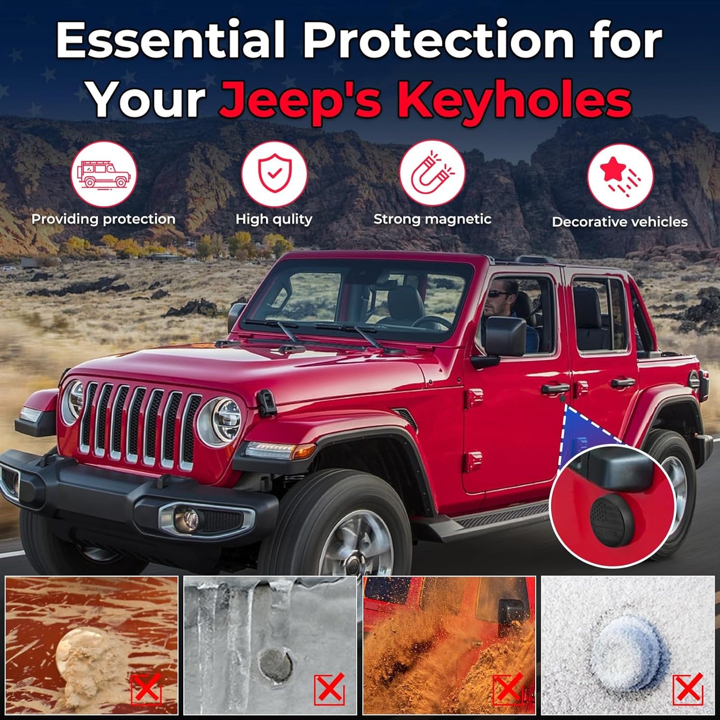 Magnetic Keyhole Covers for 2018-2026 Jeep Wrangler JL & Gladiator JT