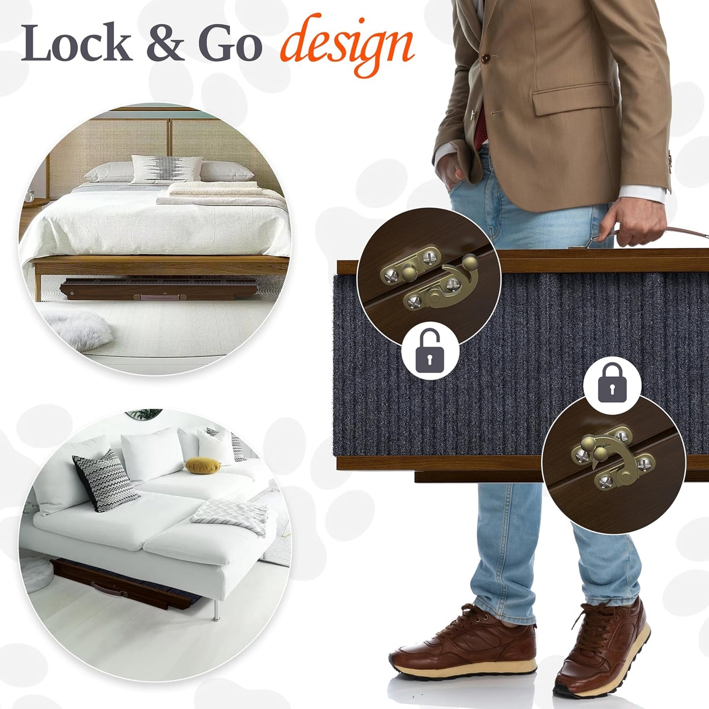 Adjustable Wooden Dog Ramp for Couch, Car Sofa (Walnut - Grey Carpet, Medium) - OHMU