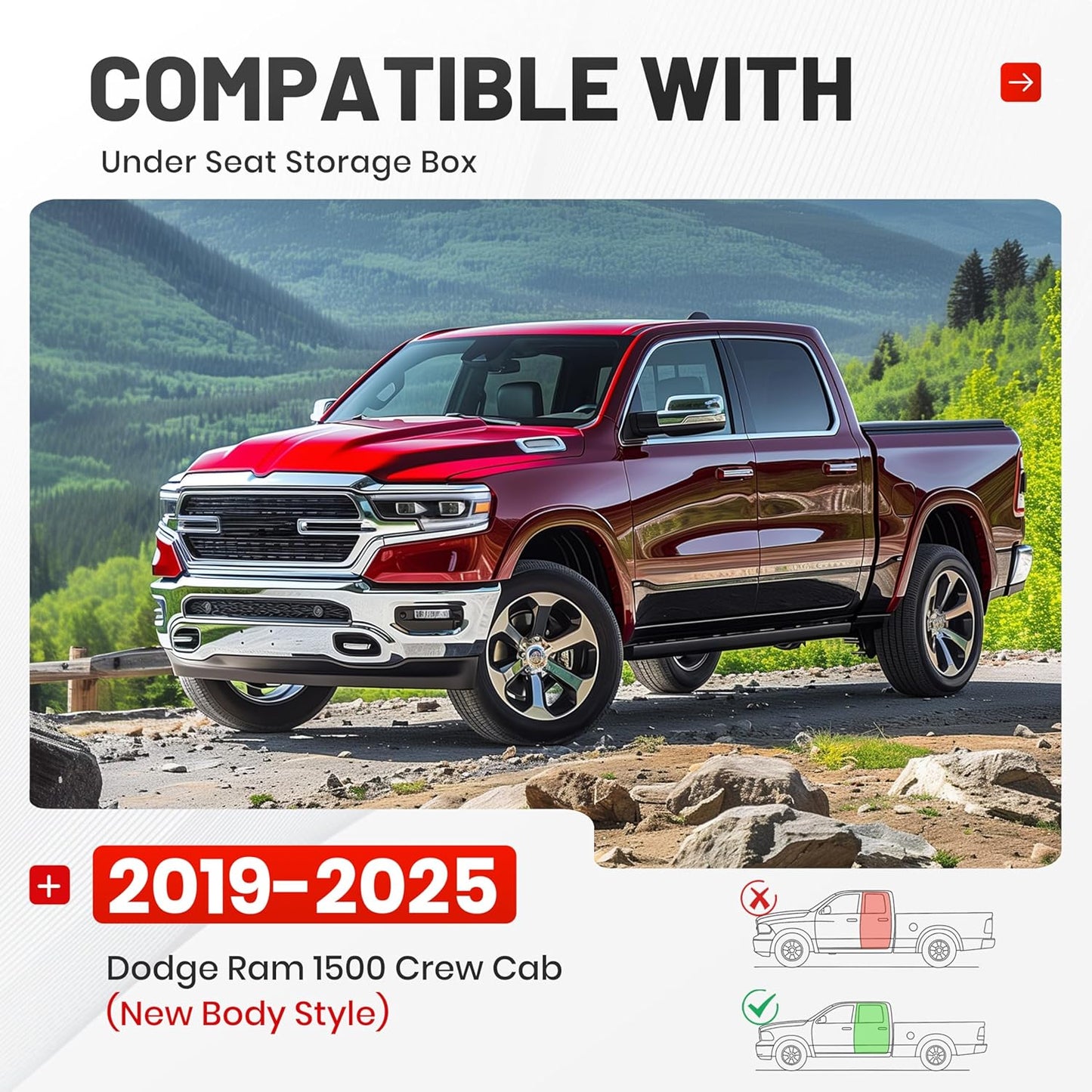 Under Seat Storage Box Compatible with 2019-2025 Dodge Ram 1500 Crew Cabs