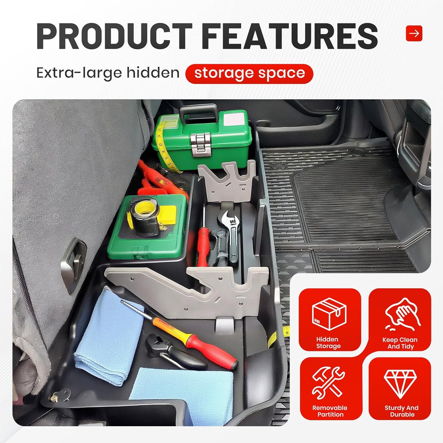 Under Seat Storage Box Compatible with 2019-2025 Dodge Ram 1500 Crew Cabs