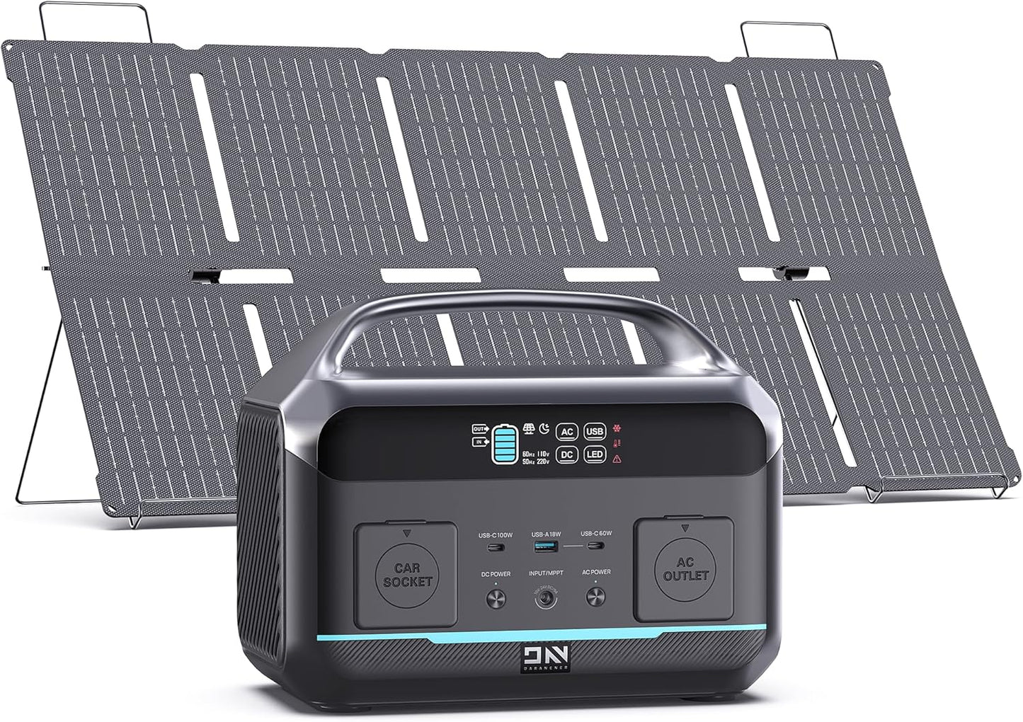 Solar Generator 600W (1200W Surge), Portable Power Station with 100W Solar Panel, 576Wh (180,000mAh) LFP Battery with AC & DC Outlets, 1Hour Fast Charging for Home & Emergency, Camping & RVs, CPAP