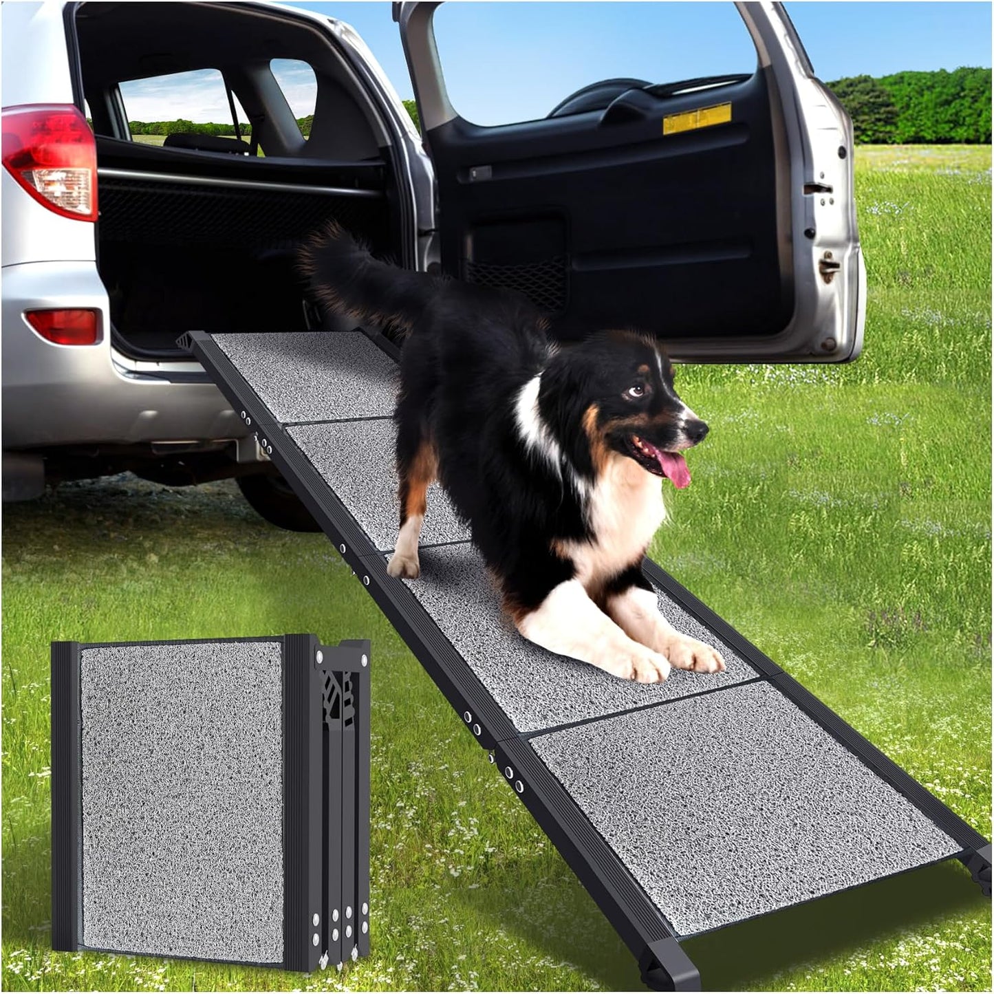 Dog Ramp for Car,Portable Dog Ramp with Non-Slip Rug Surface,Folding Pet Steps for Medium/Large Dogs,Extra Wide Dog Car Ramp Up to 250LBS Enter a Car/SUV/Truck (71" L x 17" W)