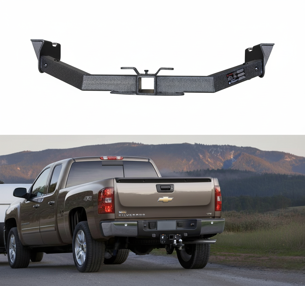 Trailer Hitch Black Steel Compatible with 1999-2013 Chevrolet Silverado 1500 2500 3500 and GMC Sierra 1500 2500 3500 w/2” Hitch Receiver