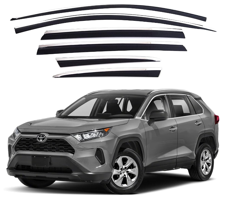 Tape-On Rain Guards Window Visors 6 Pcs Set For Toyota Rav4 2013-2024 - OHMU