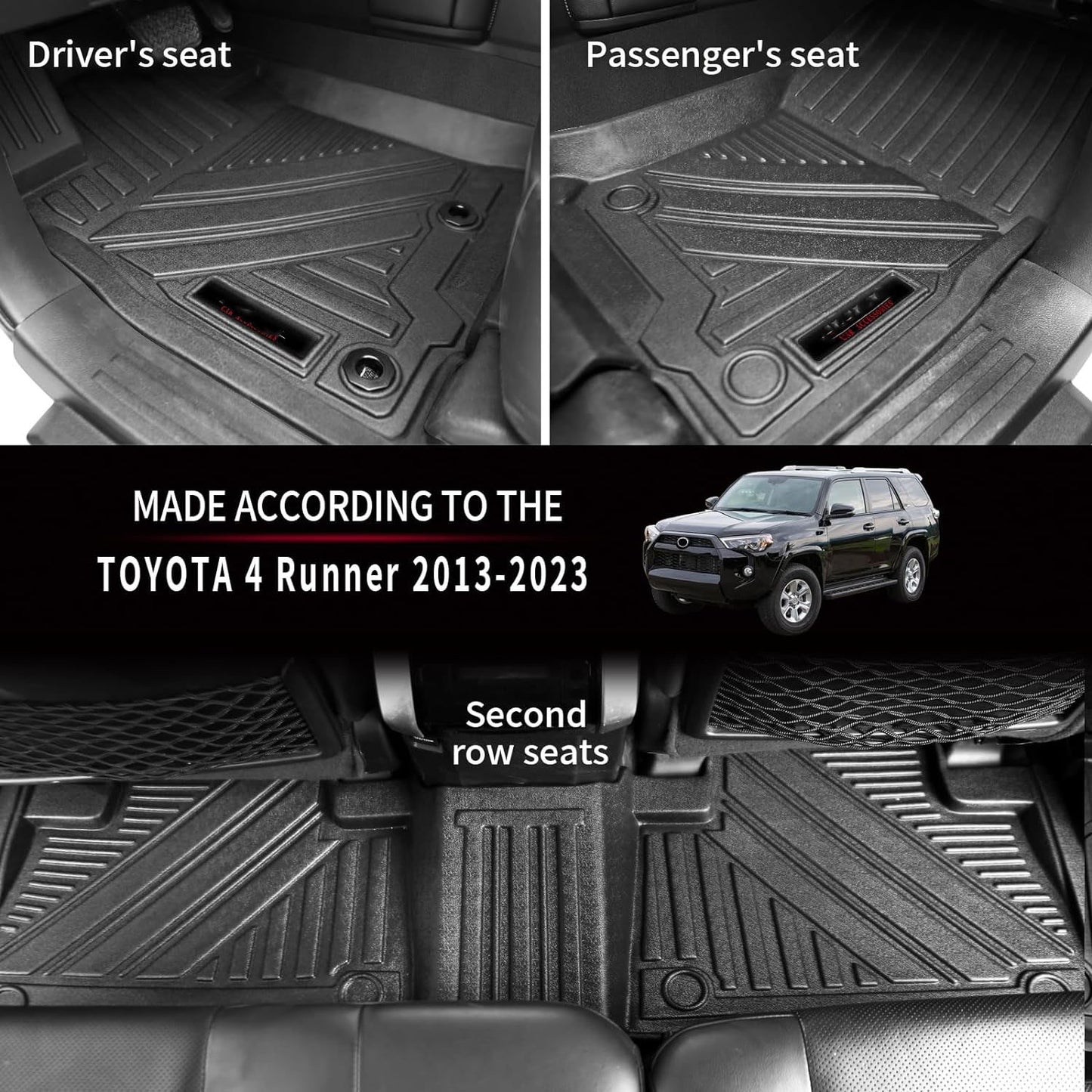 5 Seats Floor Mats Cargo Trunk Liner and Rear Seat Backrest Mats for 2013-2023 2024 Toyota 4Runner - OHMU