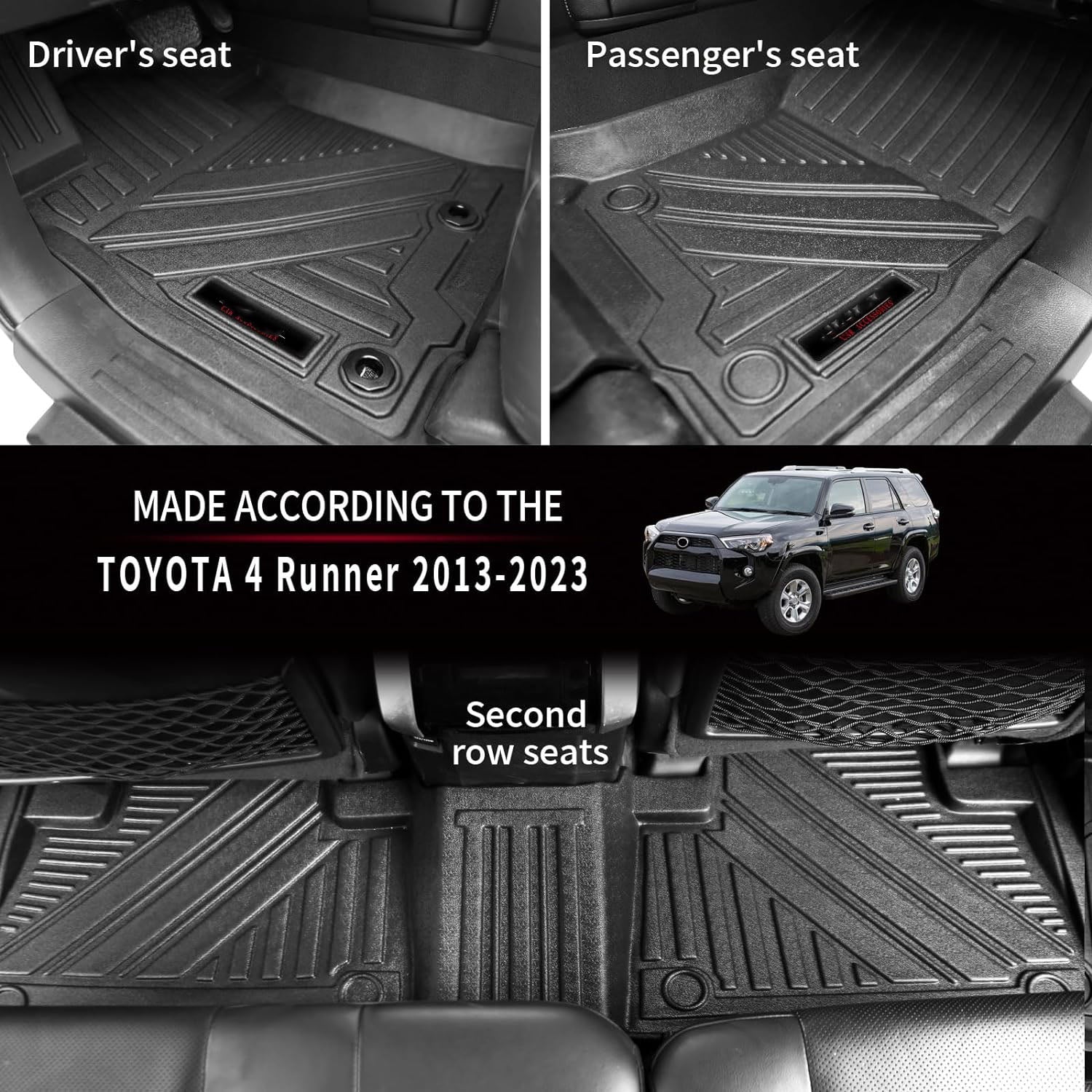 5 Seats Floor Mats Cargo Trunk Liner and Rear Seat Backrest Mats for 2013-2023 2024 Toyota 4Runner - OHMU